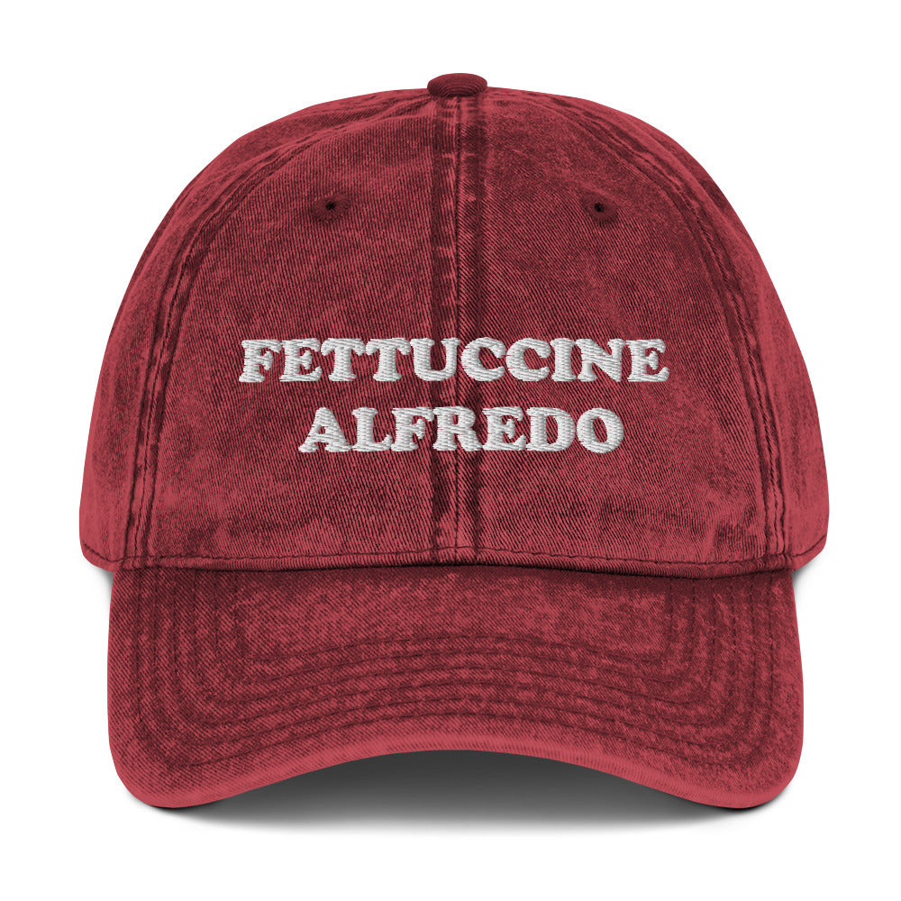 Maroon Fettuccine Alfredo Dad Hat from Nina's Funky Shop by ninanush - Do you love fettuccine Alfredo? Looking funny foodie gift? Our Fettuccine Alfredo Hat is just what you need. Eat your favorite fettuccine and add a little personality to your everyday style. This embroidered fettuccine Alfredo dad hat for pasta enthusiasts was designed by Nina. It's a funny foodie hat, made just for you.