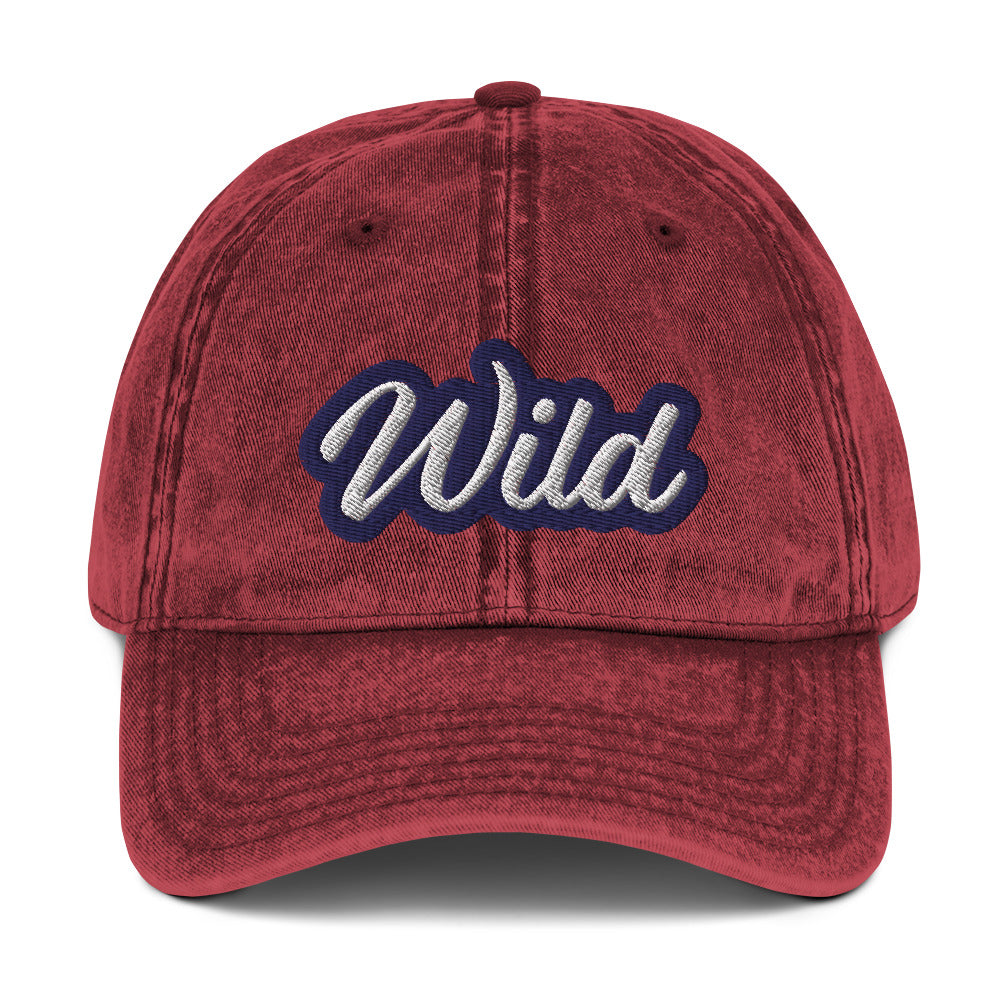 Faded maroon wild dad hat - This wild dad hat is comfortable, adjustable and is made just for you. It's a faded vintage-style cotton dad hat with the word "wild" embroidered on the front. This unisex wild dad hat comes in a variety of stylish colors. Wear this unique dad hat as everyday wear or give it as a funny gift for a wild friend.