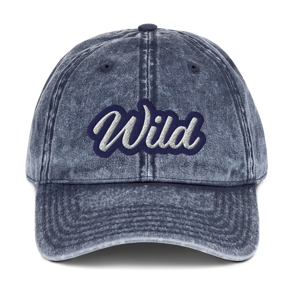 Faded blue wild dad hat - This wild dad hat is comfortable, adjustable and is made just for you. It's a faded vintage-style cotton dad hat with the word "wild" embroidered on the front. This unisex wild dad hat comes in a variety of stylish colors. Wear this unique dad hat as everyday wear or give it as a funny gift for a wild friend. 