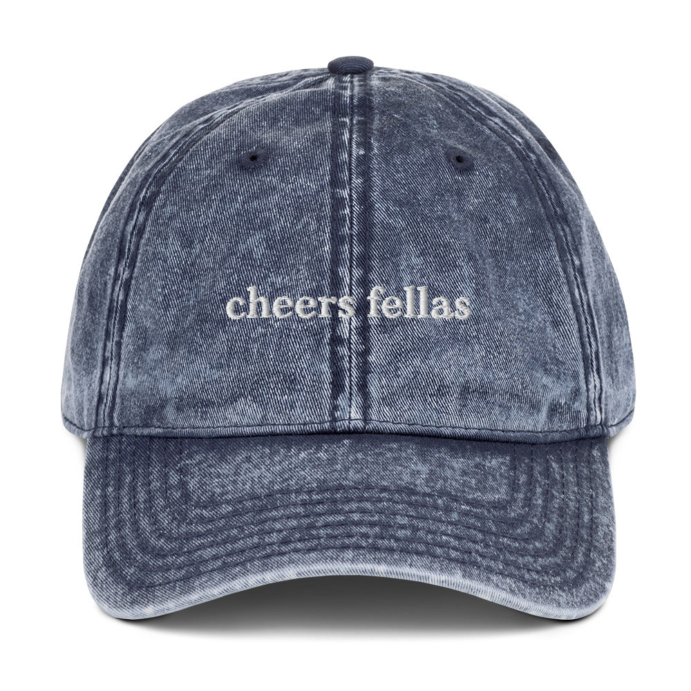 Blue cheers fellas dad hat from Nina's Funky Shop by ninanush - Let your hat do the talking. This Cheers Fellas Hat is made of comfortable cotton, comes in a variety of colors and has a convenient adjustable closure. Wear our cheers fellas dad hat as everyday streetwear or give it as a fun gift for the fellas.