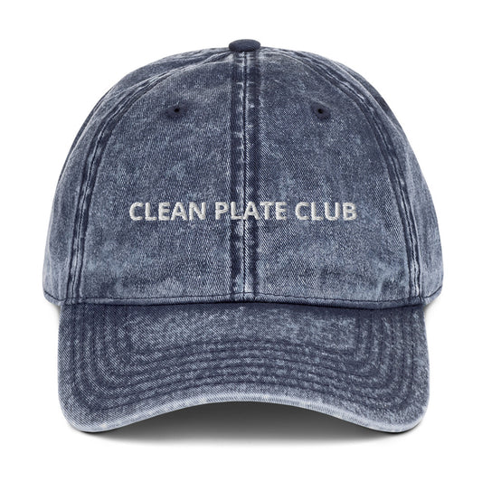 Blue Clean Plate Club Hat - Introducing our Clean Plate Club Hat! Are you part of the clean plate club? This hat is comfortable, adjustable and made just for you. It's a classic dad hat that comes in a variety of colors with "clean plate club", expertly embroidered on the front.