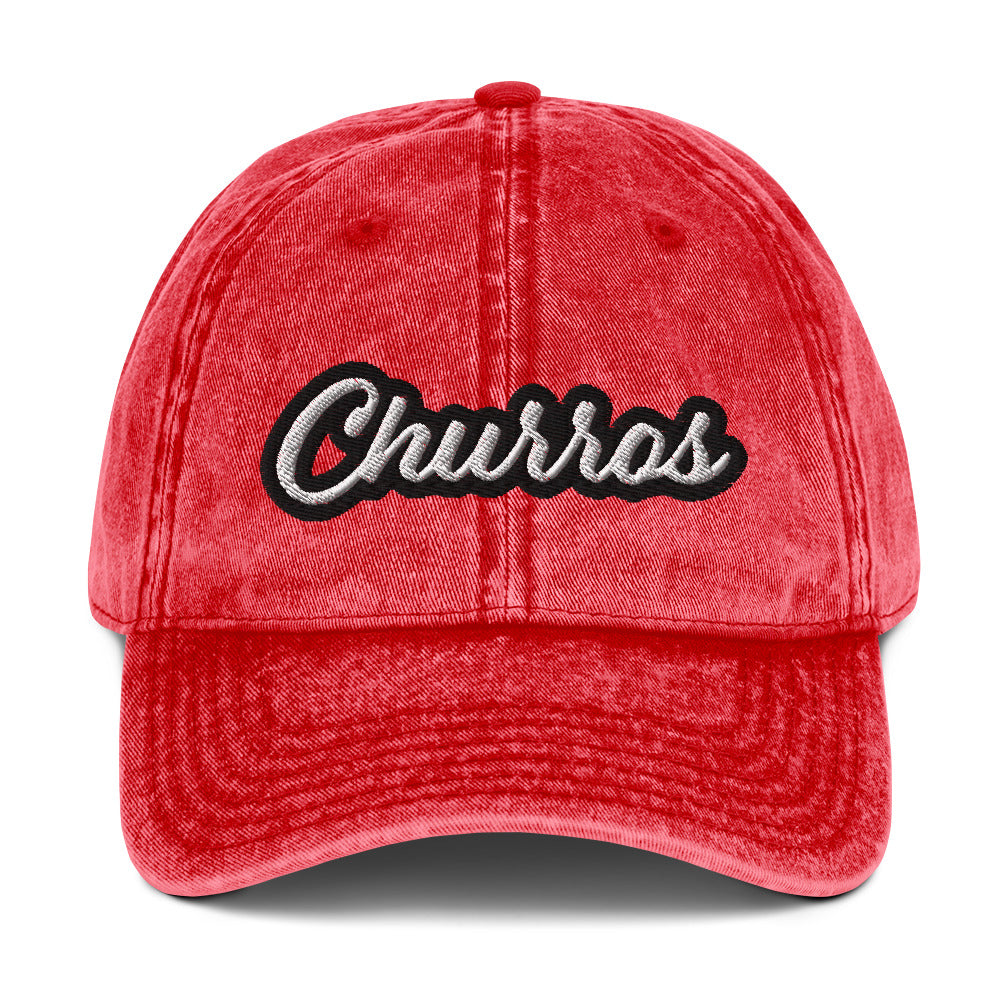 Faded red churros hat - This embroidered foodie dad hat is designed for churro lovers and foodies of all kinds. It's a comfortable, funny dad hat with a washed out, vintage style. This churro hat is perfect for everyday street style or a funny gift for a churro enthusiast. Stand out and celebrate your favorite foods in our funny foodie clothing and accessories.