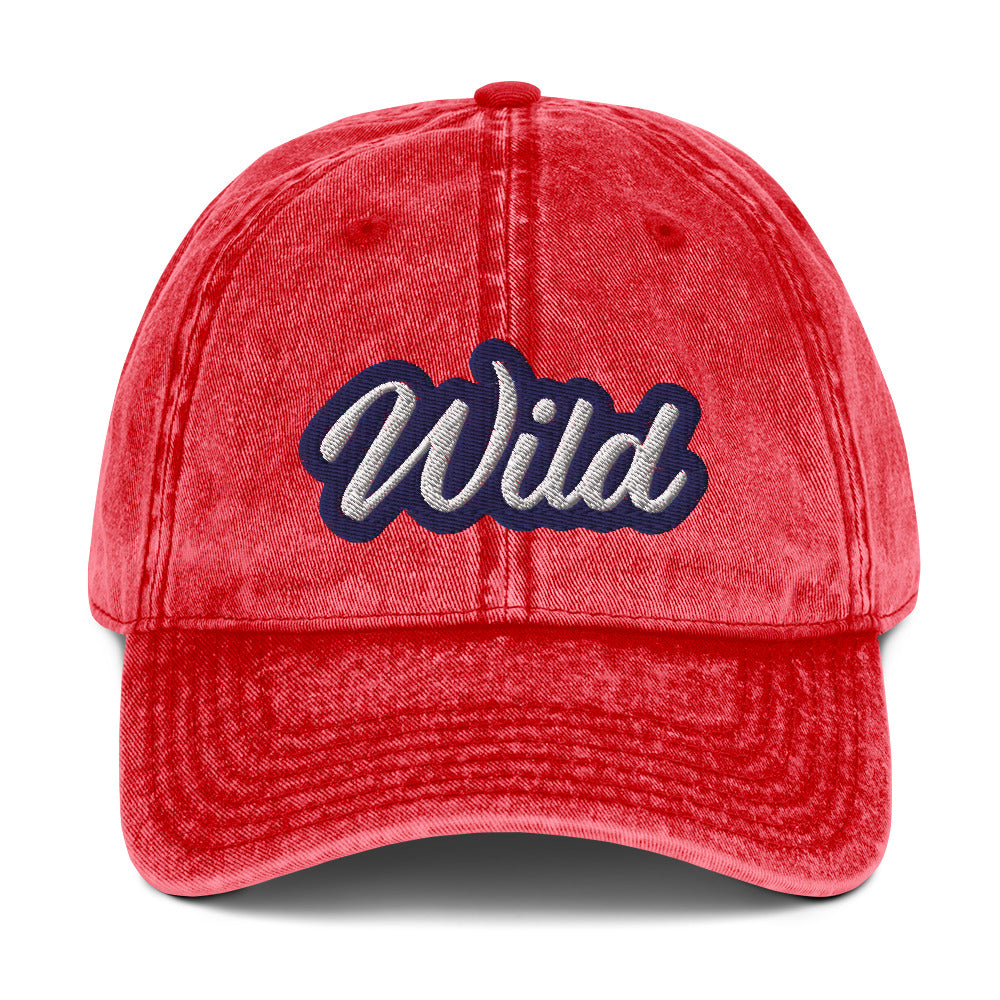 Faded red wild dad hat - This wild dad hat is comfortable, adjustable and is made just for you. It's a faded vintage-style cotton dad hat with the word "wild" embroidered on the front. This unisex wild dad hat comes in a variety of stylish colors. Wear this unique dad hat as everyday wear or give it as a funny gift for a wild friend.