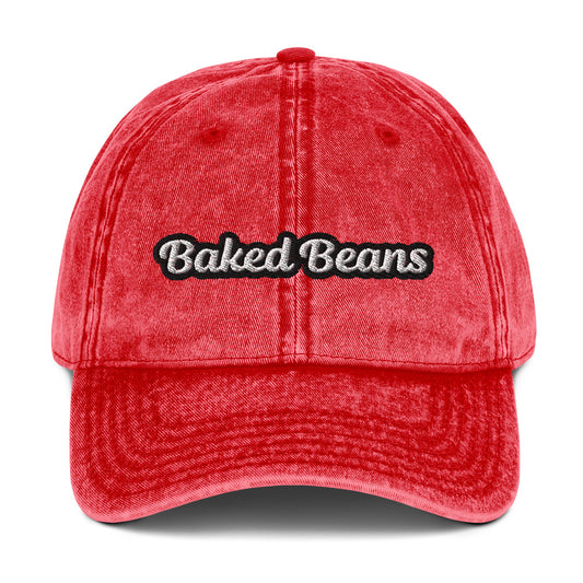 Red baked beans dad hat from Nina's Funky Shop by ninanush - Eat your favorite beans in our baked beans dad hat. Wear this weird hat and make a statement or give it as a funny gift for a foodie or baked bean enthusiast. It's a random dad hat for bean lovers of all kinds. Celebrate your favorite food and drinks in our funky foodie apparel, designed by Nina and made just for you.