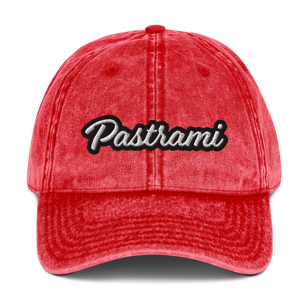 Red pastrami dad hat from Nina's Funky Shop by ninanush - Introducing our pastrami dad hat. Wear this funny food hat and add a little personality to your everyday style or give it as a funny gift for a pastrami enthusiast. It has an adjustable closure and comes in a variety of colors with stylish washed out material and the word "Pastrami", expertly embroidered on the front.