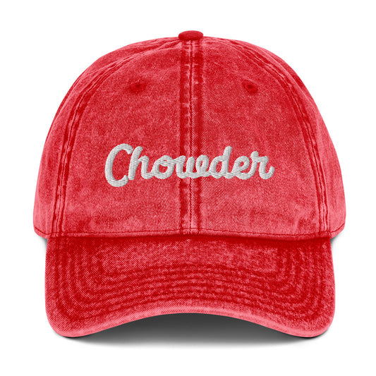 Red chowder dad hat from Nina's Funky Shop by ninanush - Show off in our classic chowder dad hat. It has an adjustable closure, comes in a variety of colors with stylish washed out material and the word "Chowder" embroidered on the front. Wear this funny food hat and add a little personality to your everyday style or give it as a weird gift for a pastrami enthusiast.