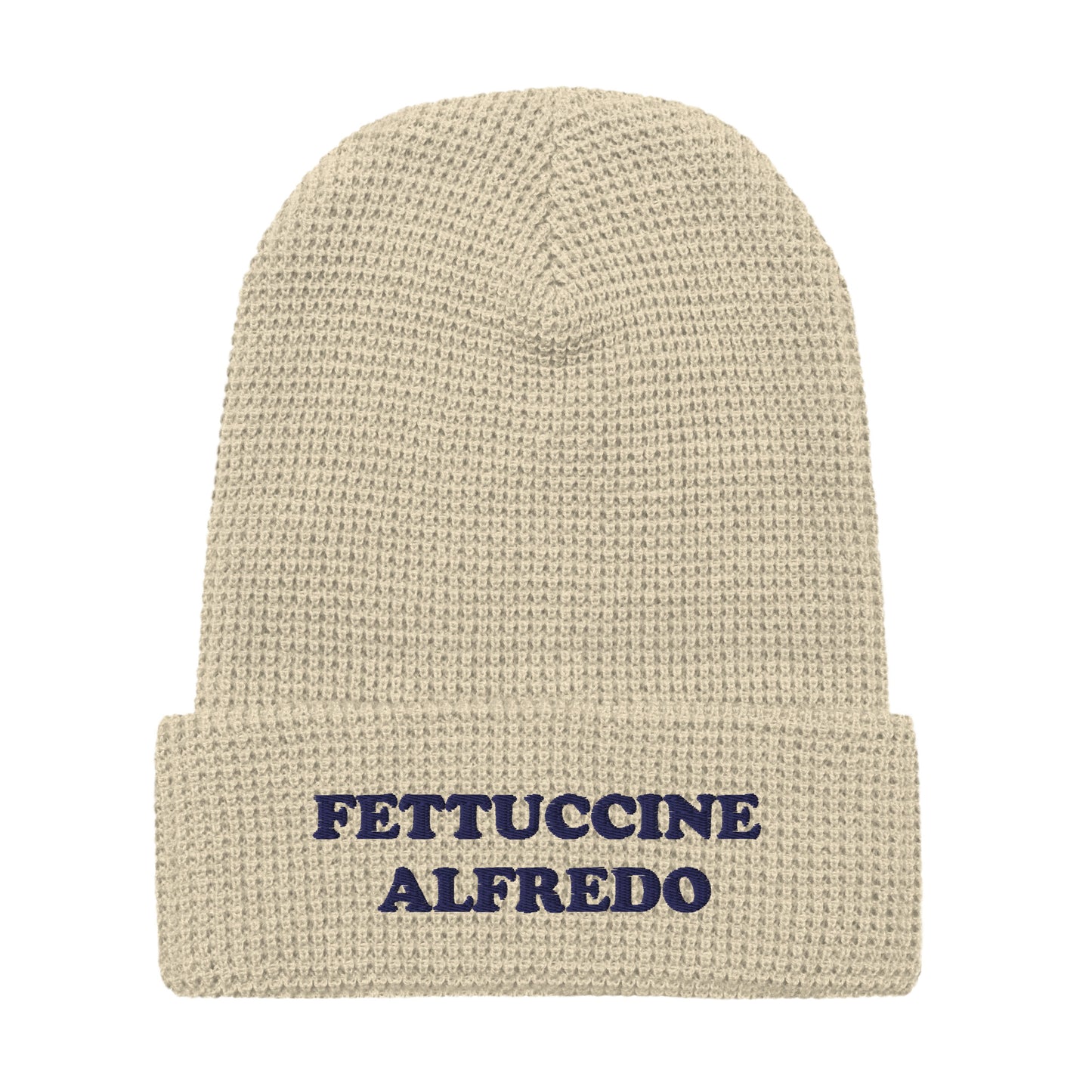 White Fettuccine Alfredo Beanie from Nina's Funky Shop by ninanush - Love Fettuccine Alfredo? Looking for a gift for your favorite pasta enthusiast? Introducing our warm and comfortable, Fettuccine Alfredo Beanie. It comes in a variety of colors with "Fettuccine Alfredo", expertly embroidered on the front. The perfect funny hat for pasta lovers, fettuccine Alfredo enthusiasts.