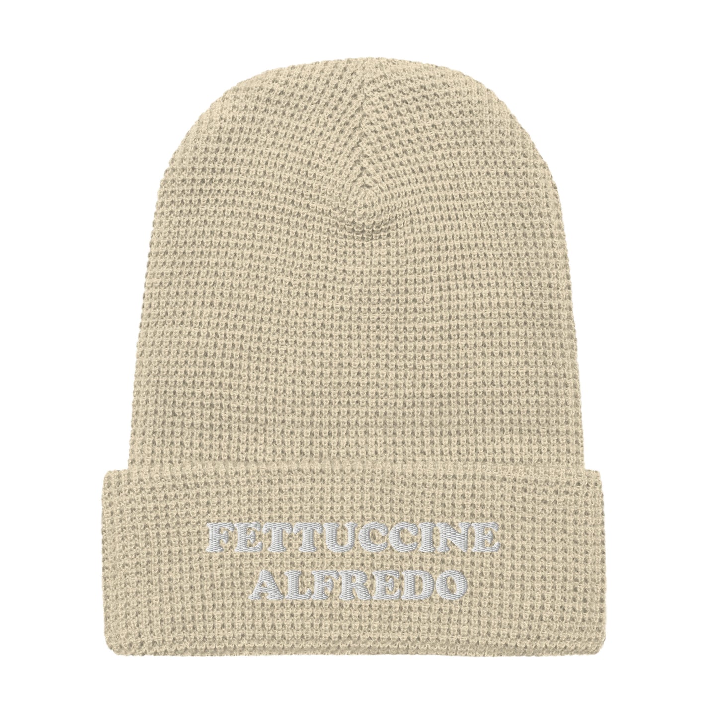 White Fettuccine Alfredo Beanie from Nina's Funky Shop by ninanush - Love Fettuccine Alfredo? Looking for a gift for your favorite pasta enthusiast? Introducing our warm and comfortable, Fettuccine Alfredo Beanie. It comes in a variety of colors with "Fettuccine Alfredo", expertly embroidered on the front. The perfect funny hat for pasta lovers, fettuccine Alfredo enthusiasts and foodies of all kinds.