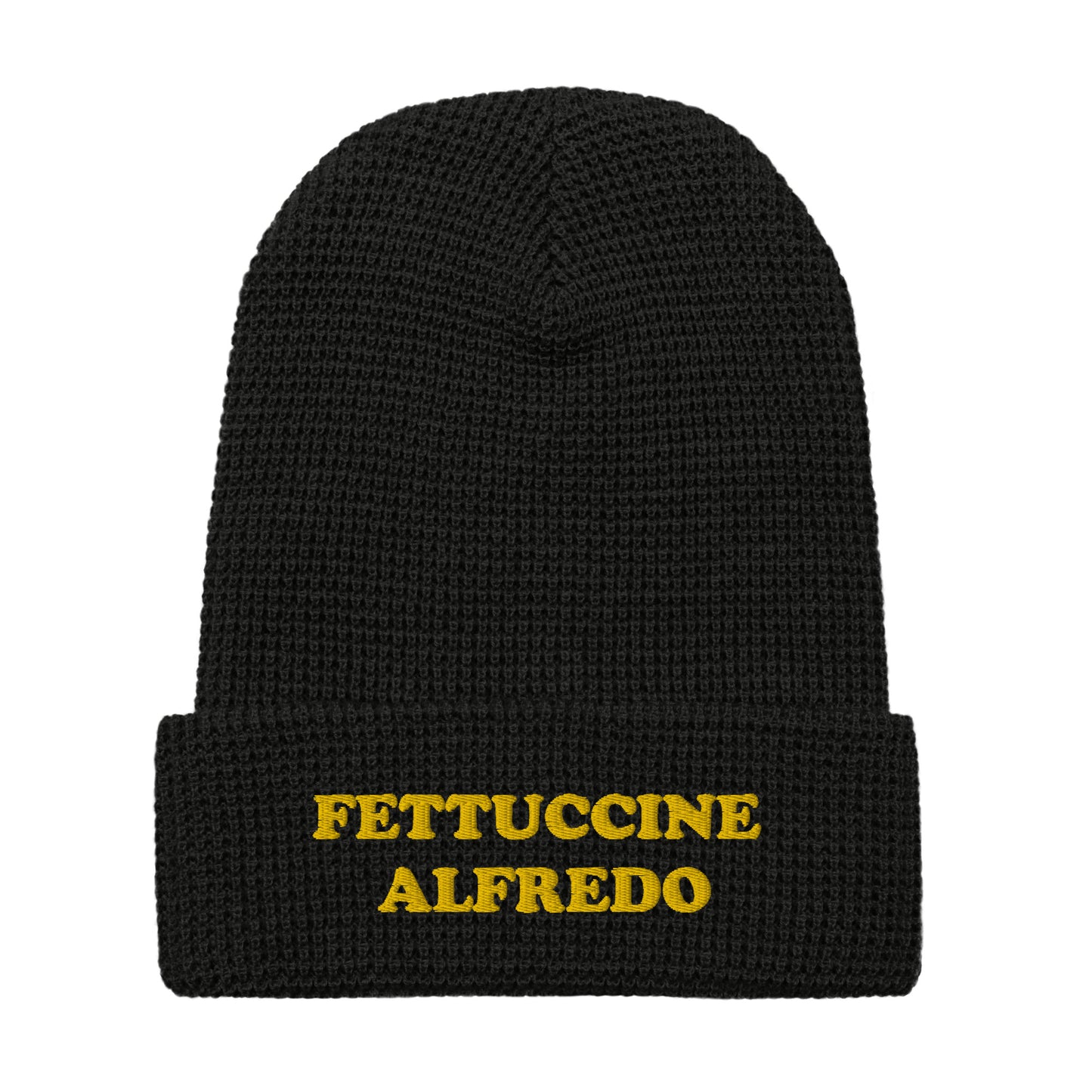 Black Fettuccine Alfredo Beanie from Nina's Funky Shop by ninanush - Love Fettuccine Alfredo? Looking for a gift for your favorite pasta enthusiast? Introducing our warm and comfortable, Fettuccine Alfredo Beanie. It comes in a variety of colors with "Fettuccine Alfredo", expertly embroidered on the front. The perfect funny hat for pasta lovers, fettuccine Alfredo enthusiasts.