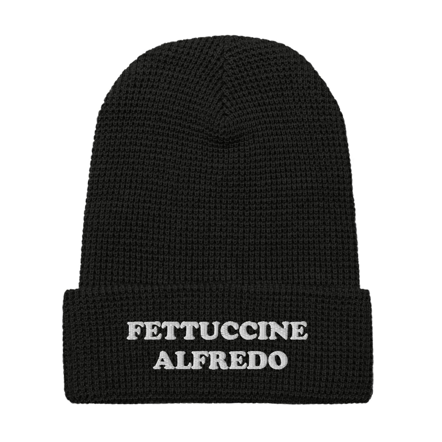 Black Fettuccine Alfredo Beanie from Nina's Funky Shop by ninanush - Love Fettuccine Alfredo? Looking for a gift for your favorite pasta enthusiast? Introducing our warm and comfortable, Fettuccine Alfredo Beanie. It comes in a variety of colors with "Fettuccine Alfredo", expertly embroidered on the front. The perfect funny hat for pasta lovers, fettuccine Alfredo enthusiasts and foodies of all kinds.