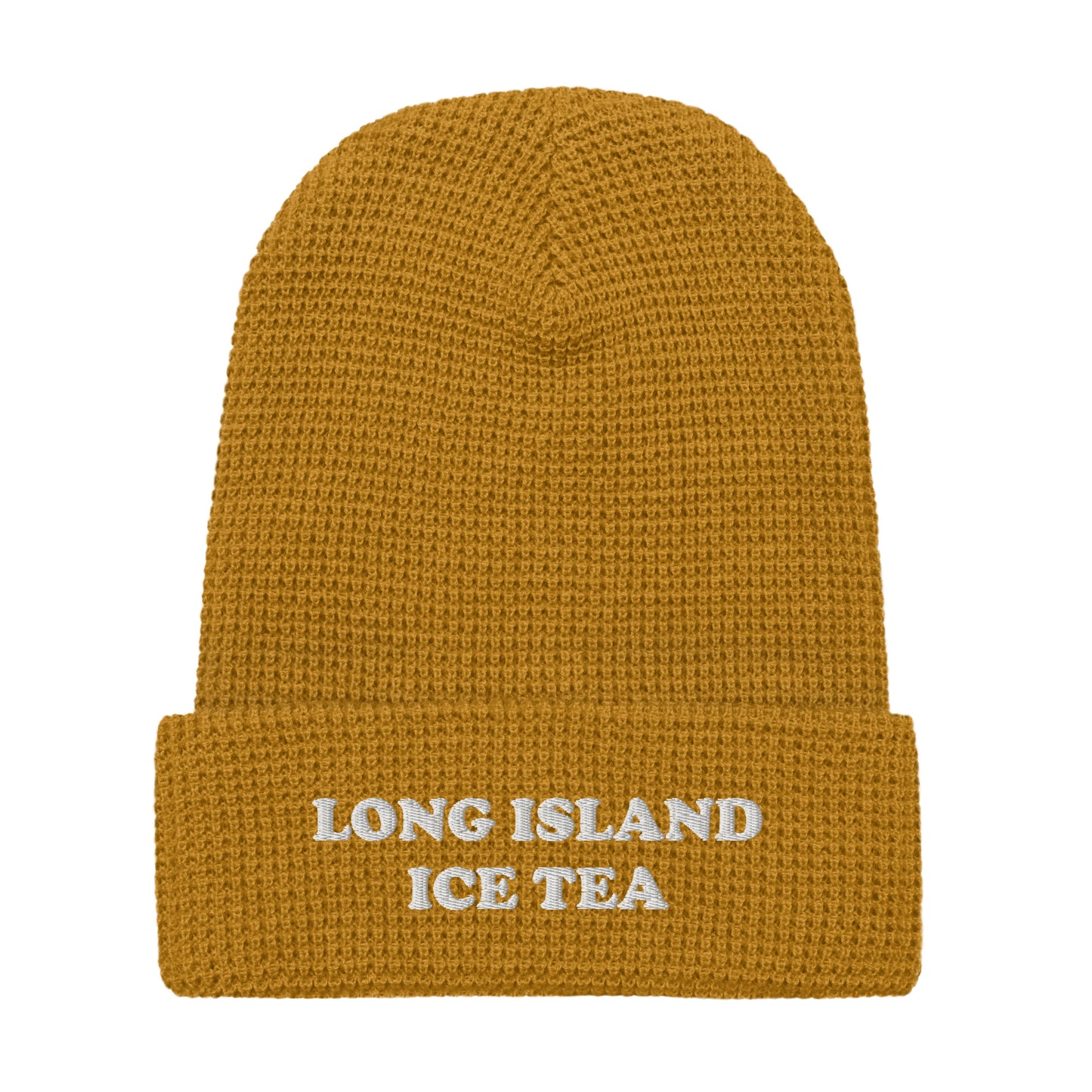 Yellow Embroidered Waffle Beanie with Long Island Ice Tea - Big fan of Long Island ice tea? This warm and comfortable Long Island Ice Tea Beanie is just for you. It's a waffle beanie with a unique honeycomb-like weave. It comes in a variety of colors with "Long Island Ice Tea" on the front. The perfect funky hat for Long Island Ice Tea enthusiasts and cocktail lovers of all kinds.