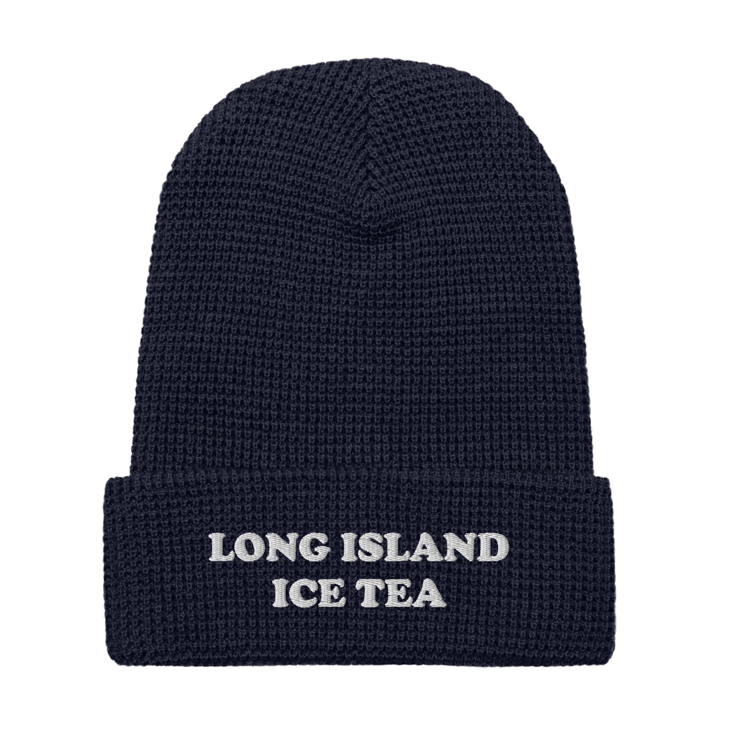 Navy Embroidered Waffle Beanie with Long Island Ice Tea - Big fan of Long Island ice tea? This warm and comfortable Long Island Ice Tea Beanie is just for you. It's a waffle beanie with a unique honeycomb-like weave. It comes in a variety of colors with "Long Island Ice Tea" on the front. The perfect funky hat for Long Island Ice Tea enthusiasts and cocktail lovers of all kinds.