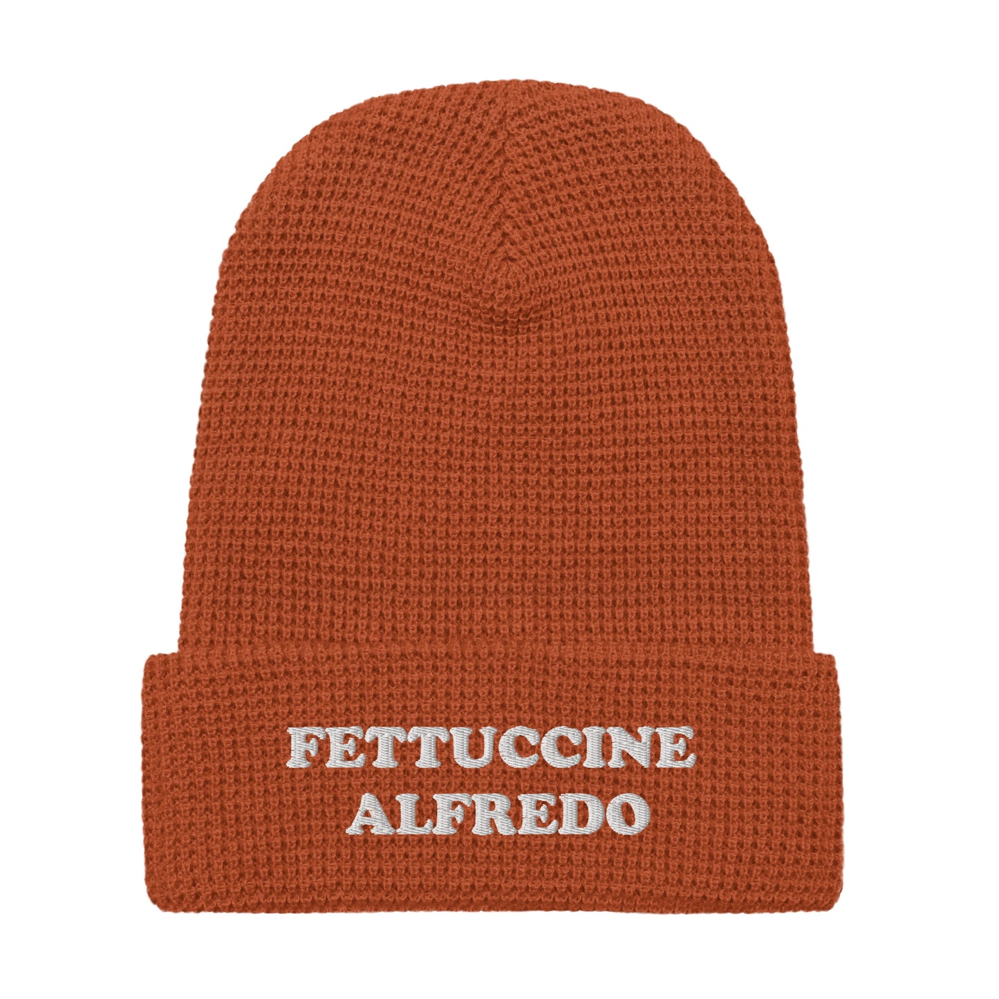 Orange Fettuccine Alfredo Beanie from Nina's Funky Shop by ninanush - Love Fettuccine Alfredo? Looking for a gift for your favorite pasta enthusiast? Introducing our warm and comfortable, Fettuccine Alfredo Beanie.  It comes in a variety of colors with "Fettuccine Alfredo", expertly embroidered on the front. The perfect funny hat for pasta lovers, fettuccine Alfredo enthusiasts and foodies of all kinds. 