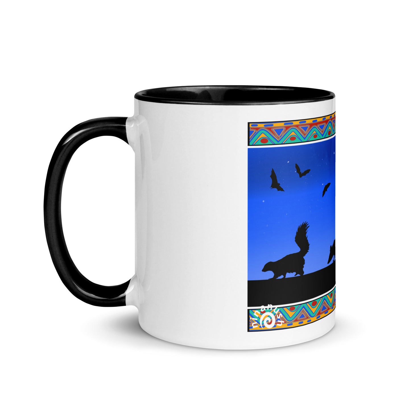 Black Trash Cats Mug from Nina's Funky Shop by ninanush - Add a little personality to your mug collection with this trash cats mug with a unique design of a raccoon, opossum and skunk taking a moonlit walk. This funky ceramic mug comes in a variety of colors, the design is hand drawn by Nina and made just for you. This quirky mug is sure to brighten up your morning coffee.