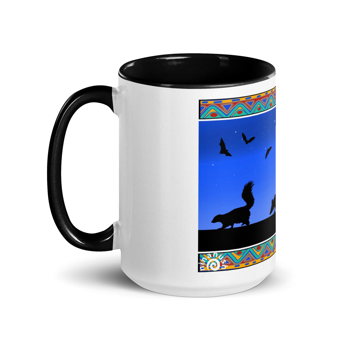 Black Trash Cats Mug from Nina's Funky Shop by ninanush - Add a little personality to your mug collection with this trash cats mug with a unique design of a raccoon, opossum and skunk taking a moonlit walk. This funky ceramic mug comes in a variety of colors, the design is hand drawn by Nina and made just for you. This quirky mug is sure to brighten up your morning coffee.