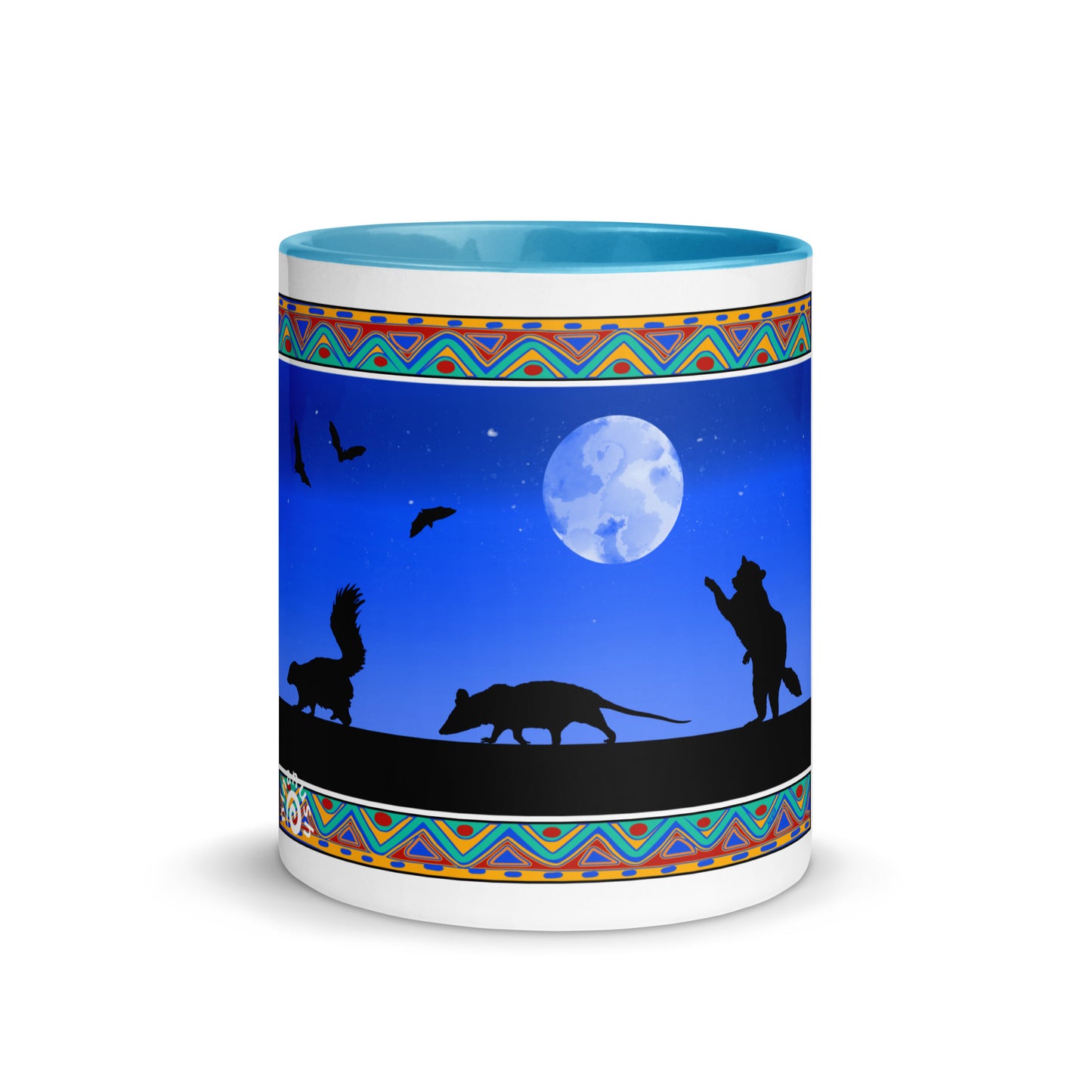 Blue Trash Cats Mug from Nina's Funky Shop by ninanush - Add a little personality to your mug collection with this trash cats mug with a unique design of a raccoon, opossum and skunk taking a moonlit walk. This funky ceramic mug comes in a variety of colors, the design is hand drawn by Nina and made just for you. This quirky mug is sure to brighten up your morning coffee.