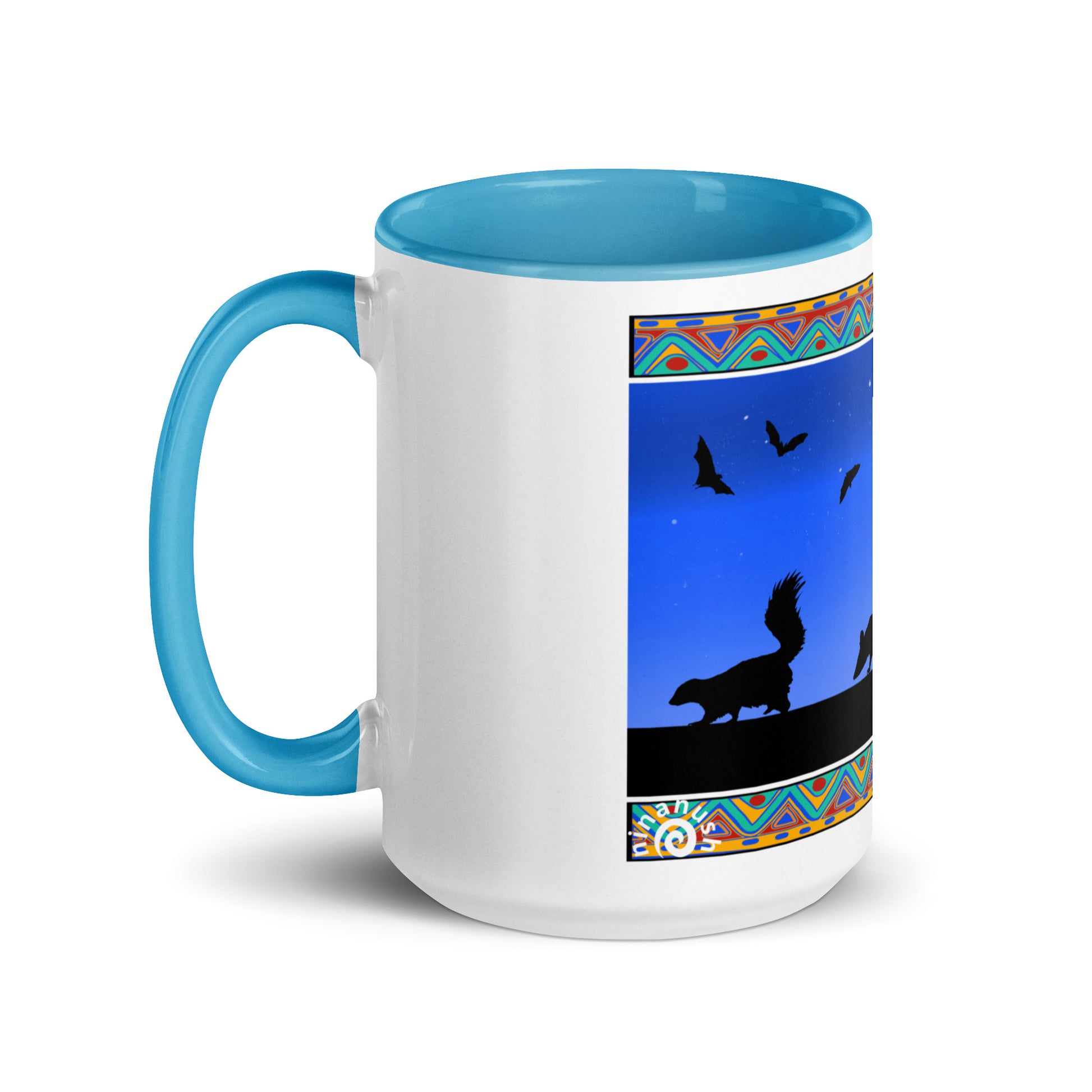 Blue Trash Cats Mug from Nina's Funky Shop by ninanush - Add a little personality to your mug collection with this trash cats mug with a unique design of a raccoon, opossum and skunk taking a moonlit walk. This funky ceramic mug comes in a variety of colors, the design is hand drawn by Nina and made just for you. This quirky mug is sure to brighten up your morning coffee.