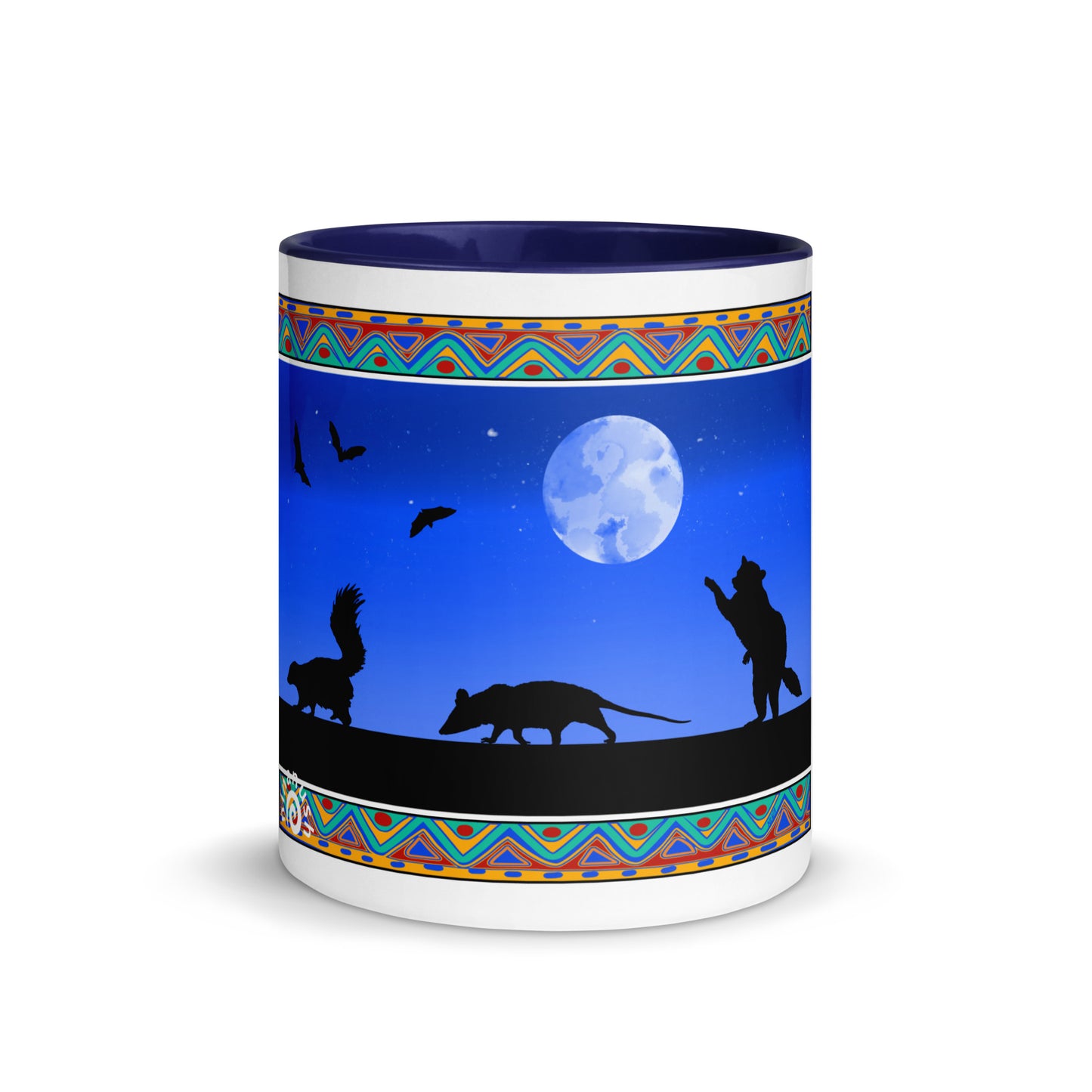 Navy Trash Cats Mug from Nina's Funky Shop by ninanush - Add a little personality to your mug collection with this trash cats mug with a unique design of a raccoon, opossum and skunk taking a moonlit walk. This funky ceramic mug comes in a variety of colors, the design is hand drawn by Nina and made just for you. This quirky mug is sure to brighten up your morning coffee.