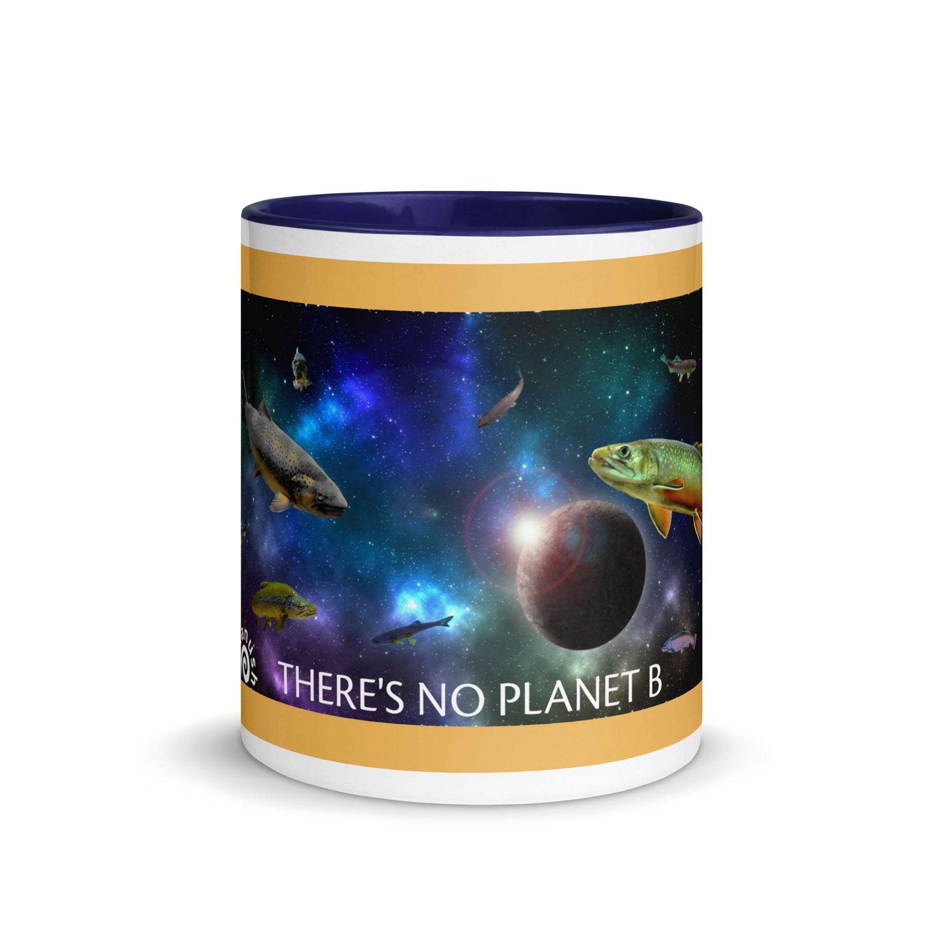 Navy there's no planet B mug from Nina's Funky Shop by ninanush - Add a little personality to your mug collection with this funky mug with an original design of trouterspace and the meaningful saying, "There's No Planet B". This unique ceramic mug comes in a variety of colors, the design is hand drawn by Nina and it's made just for you. 