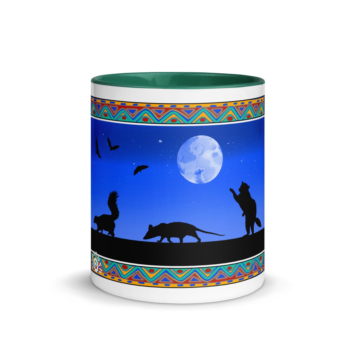 Green Trash Cats Mug from Nina's Funky Shop by ninanush - Add a little personality to your mug collection with this trash cats mug with a unique design of a raccoon, opossum and skunk taking a moonlit walk. This funky ceramic mug comes in a variety of colors, the design is hand drawn by Nina and made just for you. This quirky mug is sure to brighten up your morning coffee.