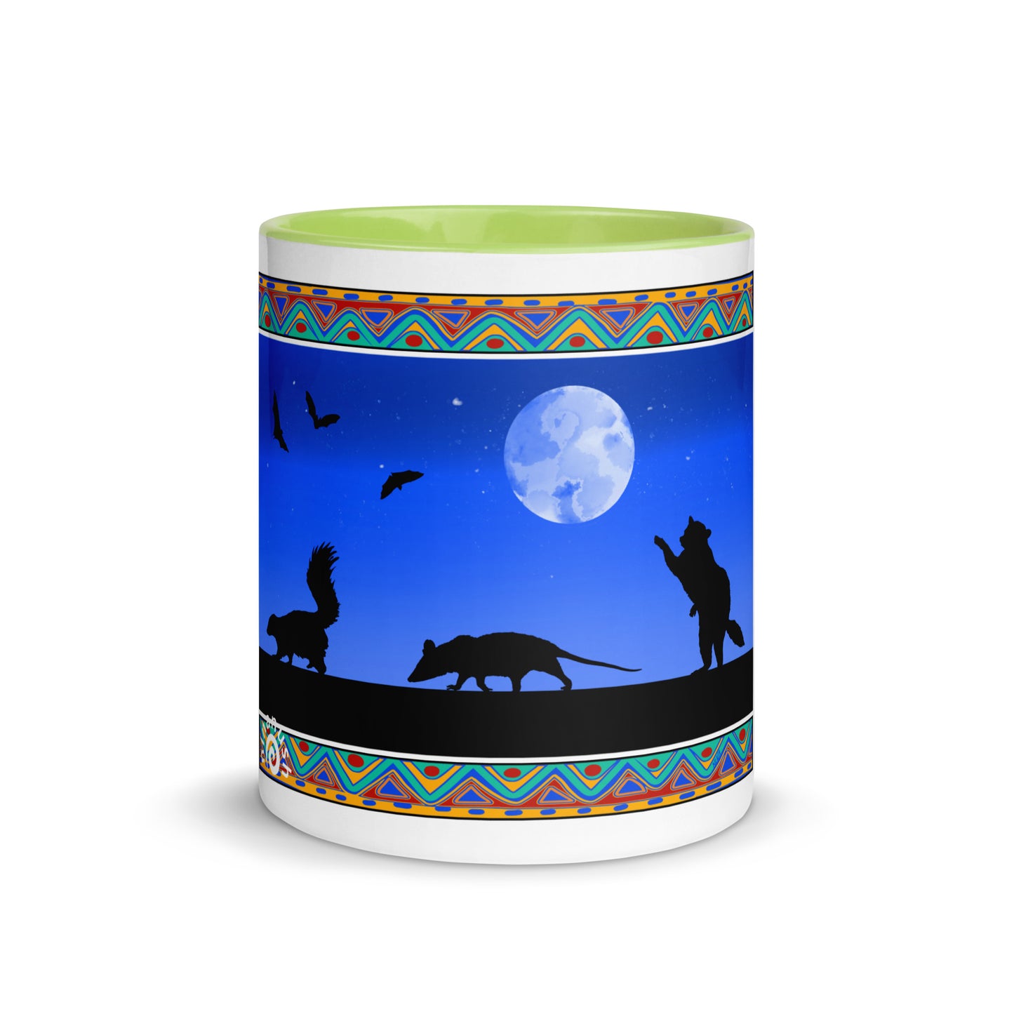 Green Trash Cats Mug from Nina's Funky Shop by ninanush - Add a little personality to your mug collection with this trash cats mug with a unique design of a raccoon, opossum and skunk taking a moonlit walk. This funky ceramic mug comes in a variety of colors, the design is hand drawn by Nina and made just for you. This quirky mug is sure to brighten up your morning coffee.