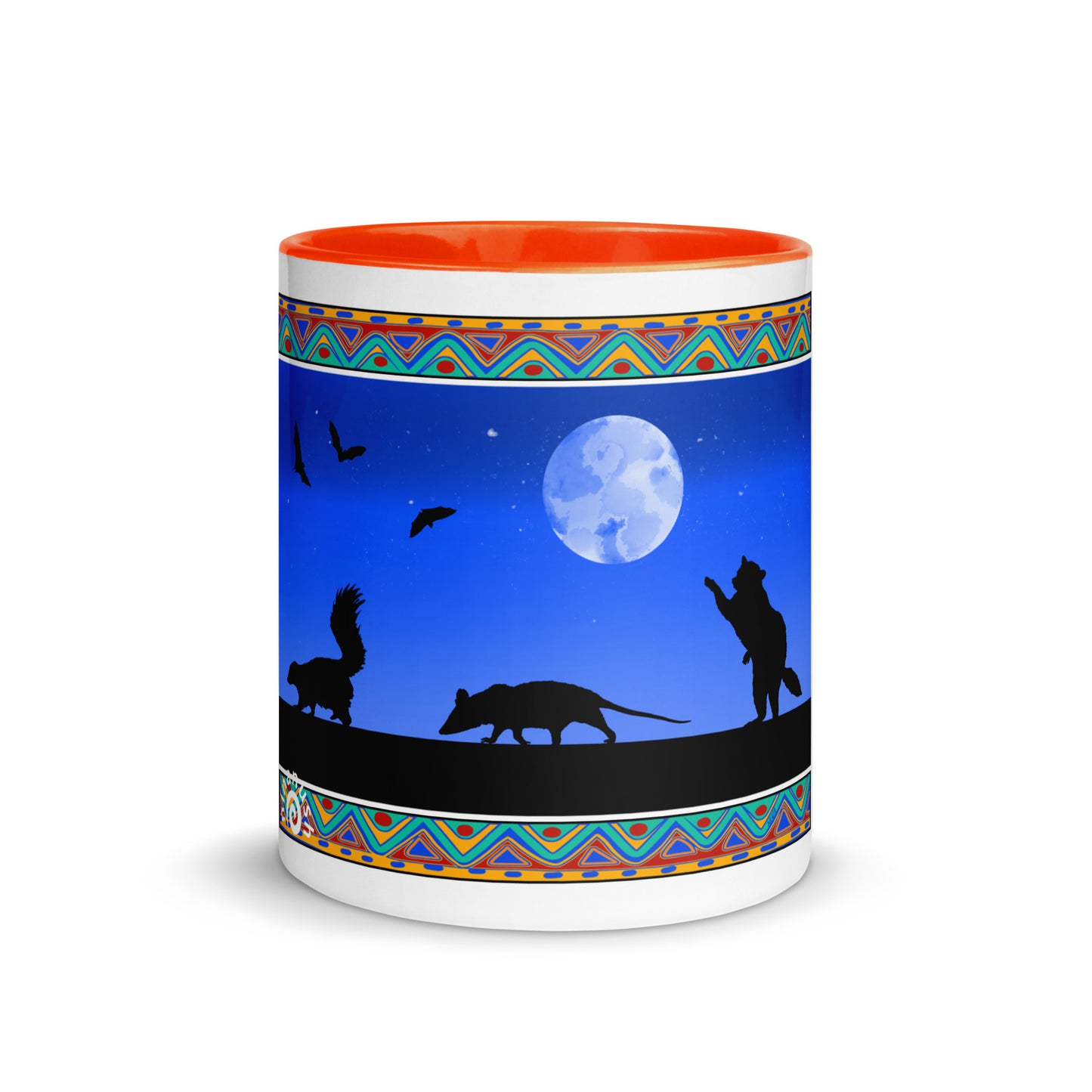 Orange  Trash Cats Mug from Nina's Funky Shop by ninanush - Add a little personality to your mug collection with this trash cats mug with a unique design of a raccoon, opossum and skunk taking a moonlit walk. This funky ceramic mug comes in a variety of colors, the design is hand drawn by Nina and made just for you. This quirky mug is sure to brighten up your morning coffee.