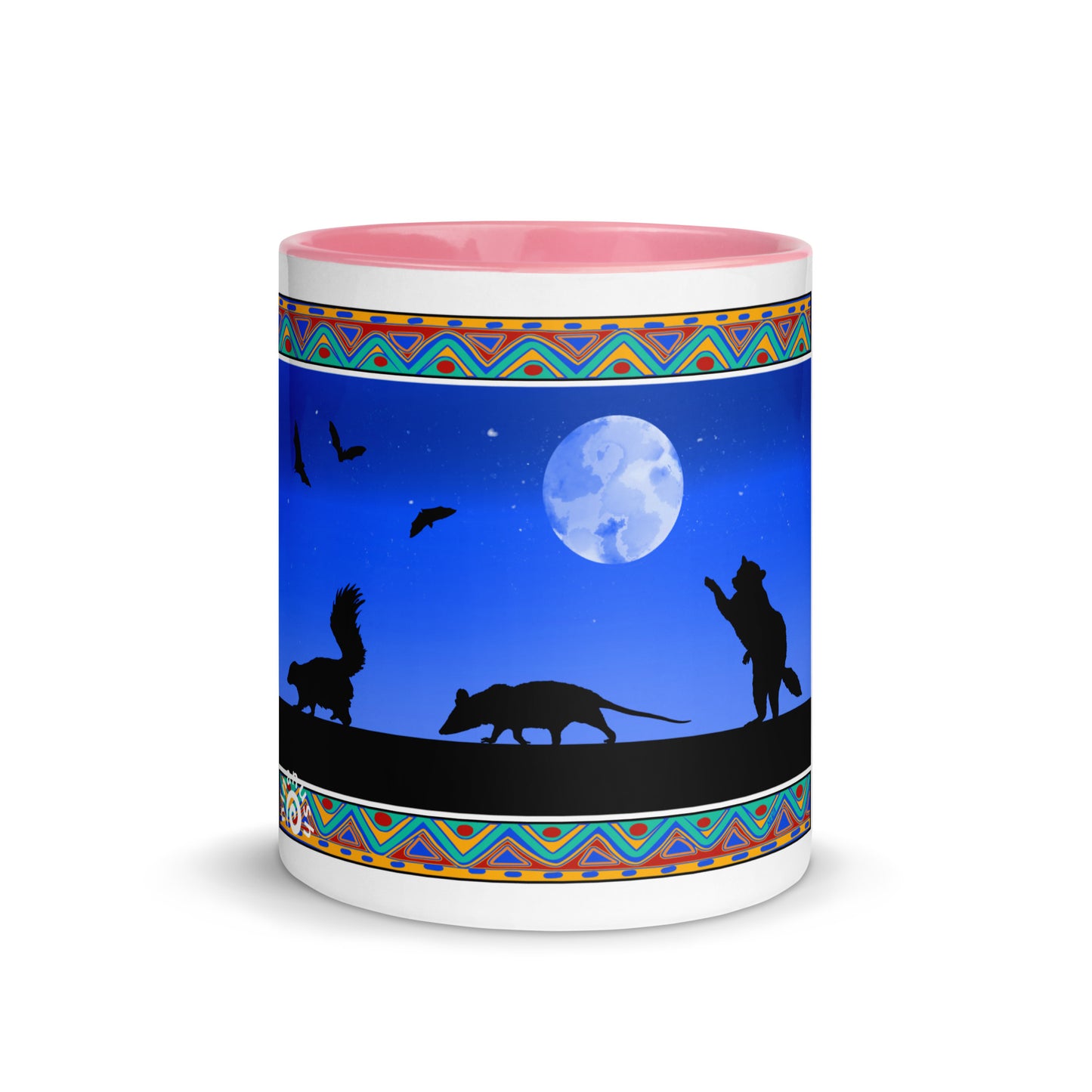 Pink Trash Cats Mug from Nina's Funky Shop by ninanush - Add a little personality to your mug collection with this trash cats mug with a unique design of a raccoon, opossum and skunk taking a moonlit walk. This funky ceramic mug comes in a variety of colors, the design is hand drawn by Nina and made just for you. This quirky mug is sure to brighten up your morning coffee.