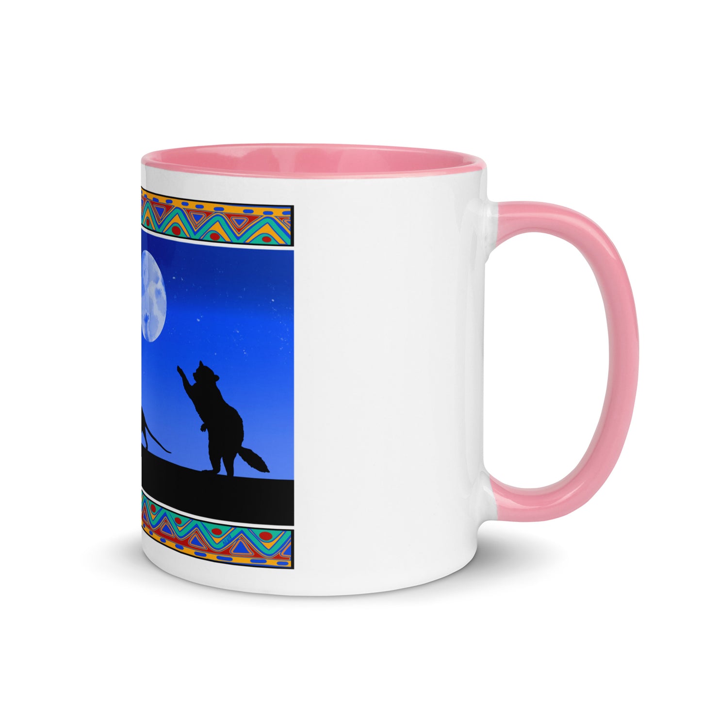 Pink Trash Cats Mug from Nina's Funky Shop by ninanush - Add a little personality to your mug collection with this trash cats mug with a unique design of a raccoon, opossum and skunk taking a moonlit walk. This funky ceramic mug comes in a variety of colors, the design is hand drawn by Nina and made just for you. This quirky mug is sure to brighten up your morning coffee.