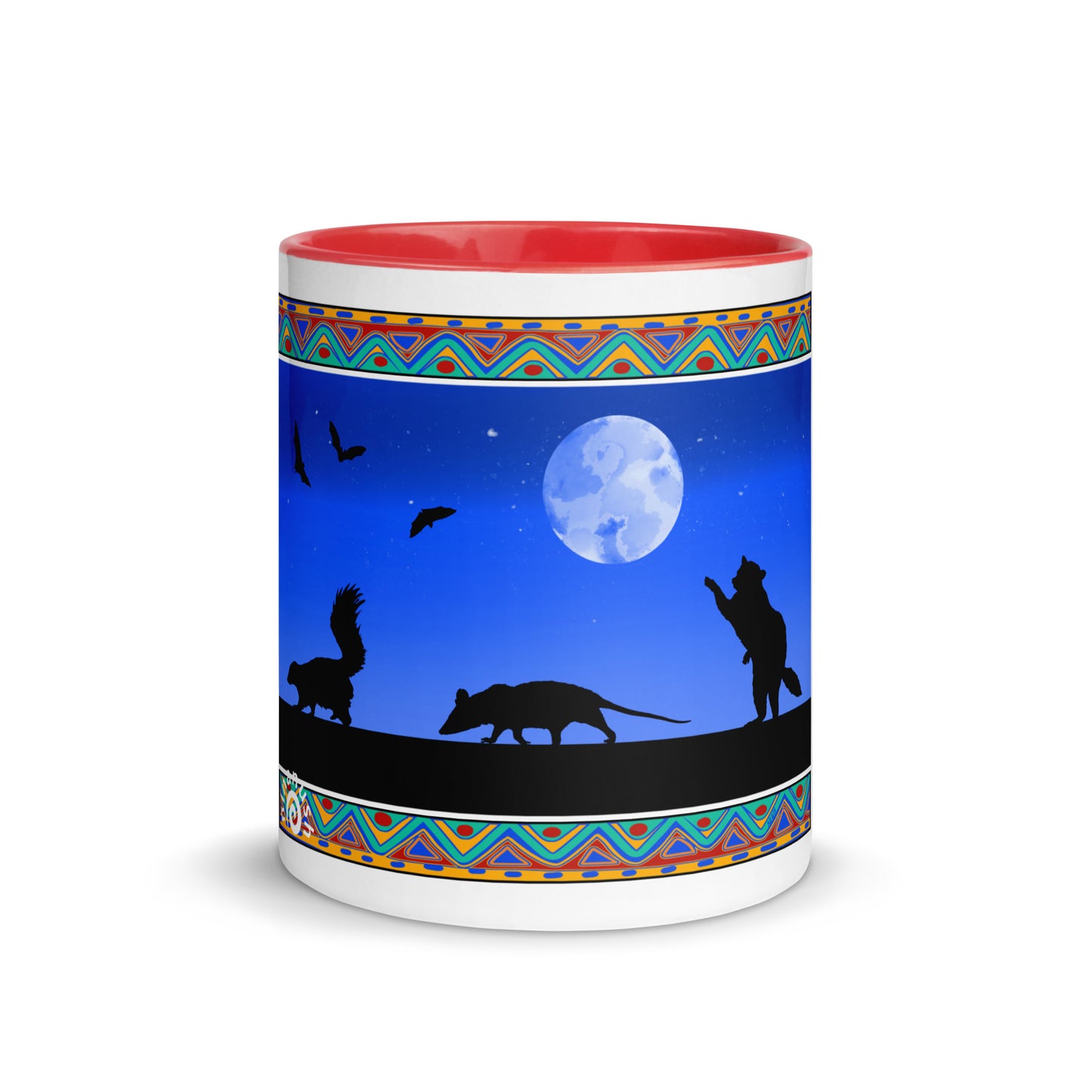 Red Trash Cats Mug from Nina's Funky Shop by ninanush - Add a little personality to your mug collection with this trash cats mug with a unique design of a raccoon, opossum and skunk taking a moonlit walk. This funky ceramic mug comes in a variety of colors, the design is hand drawn by Nina and made just for you. This quirky mug is sure to brighten up your morning coffee.