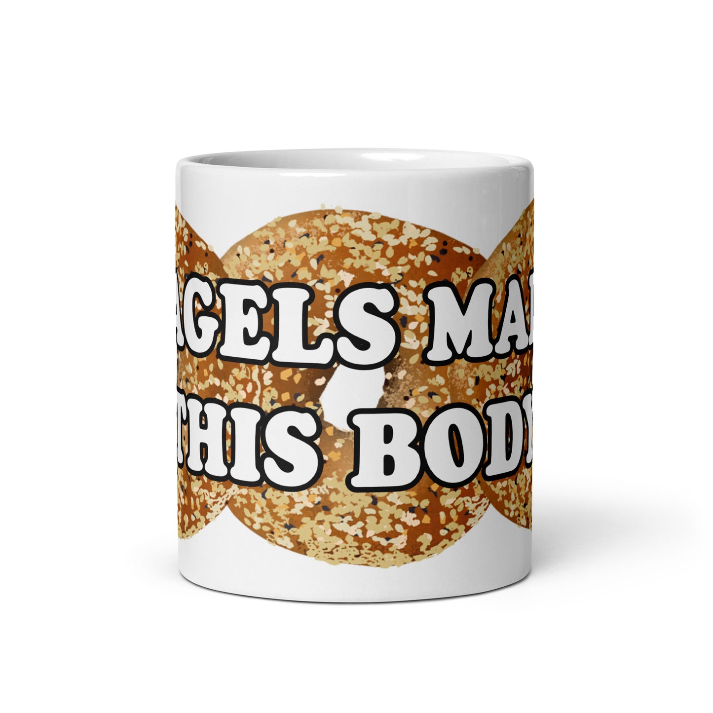 Everything Bagel Mug - Our Bagels Made This Body Mug has a unique everything bagel design and saying. The perfect funny bagel mug for foodies of all kinds.