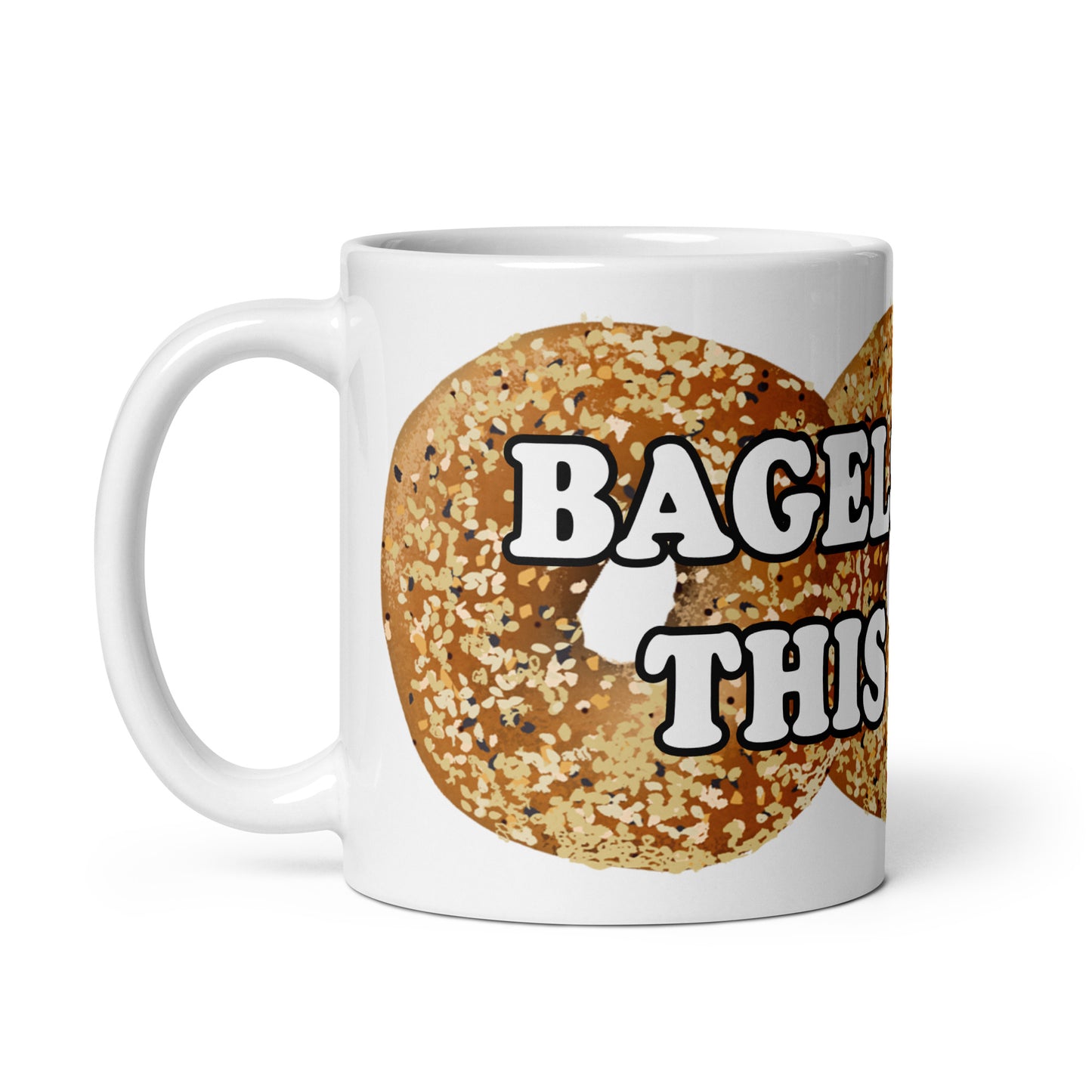 Everything Bagel Mug - Our Bagels Made This Body Mug has a unique everything bagel design and saying. The perfect funny bagel mug for foodies of all kinds.