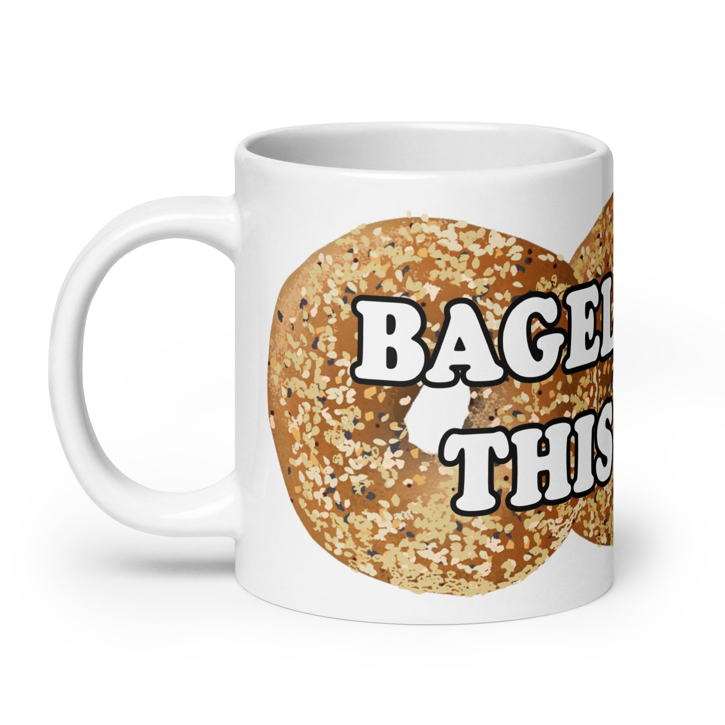 Everything Bagel Mug - Our Bagels Made This Body Mug has a unique everything bagel design and saying. The perfect funny bagel mug for foodies of all kinds.