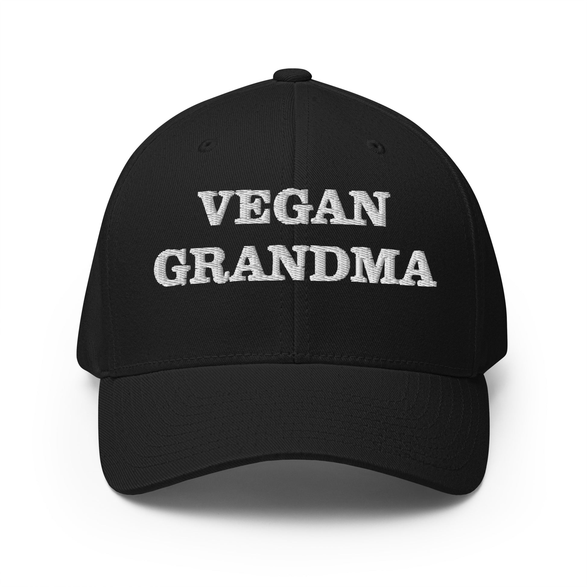 Funny unique black hat for vegans - This funny vegan grandma hat is available in two sizes, many colors and has an elastic stretch band. It's comfortable, unique and a perfect weird hat for vegans! The vegan grandma hat has a classic baseball cap style and is made just for you. Wear it as everyday vegan street wear or give it to your favorite vegan foodie.