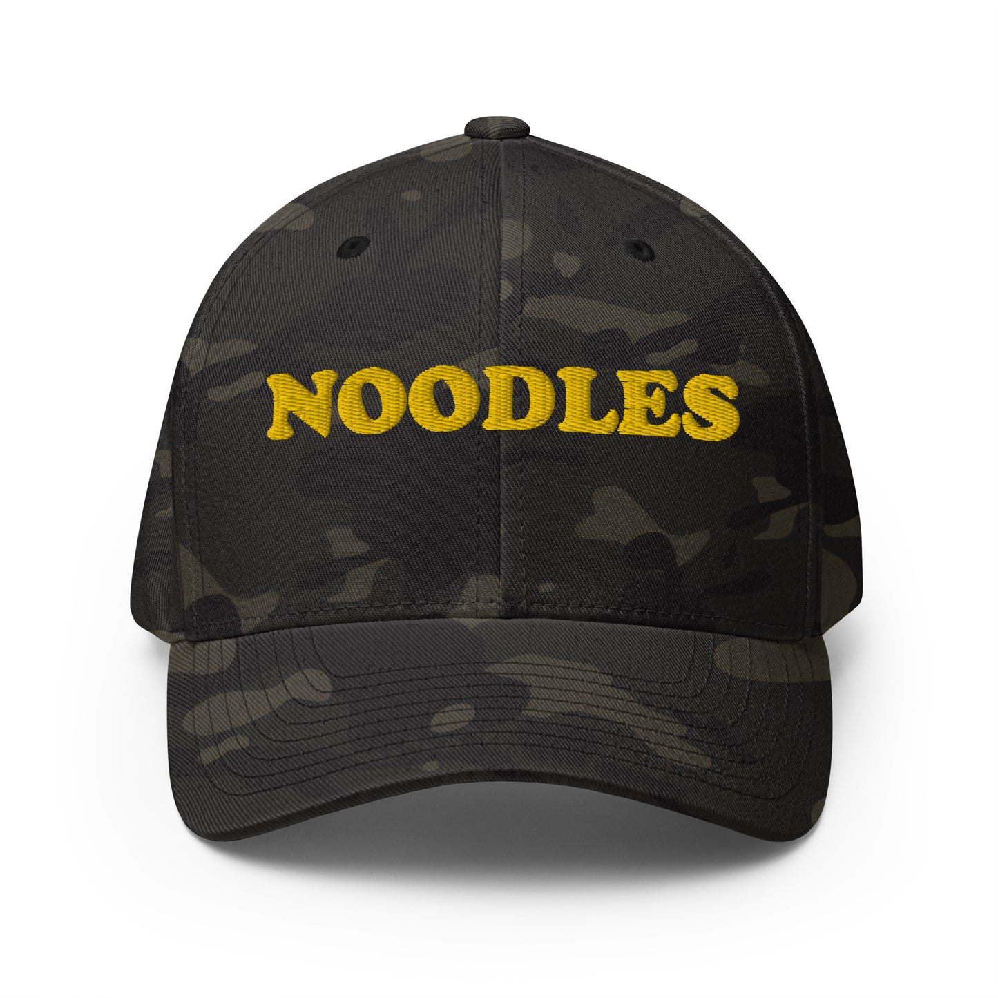 Funny Camo hat for noodle lovers - A funny statement hat for foodies and noodle lovers. It's a classic embroidered hat with the word noodles. This funny foodie hat is comfortable, unique and a perfect hat for noodle enthusiasts! Stay weird and eat noodles in this weird and unusual hat. It's a hat that's sure to get attention and maybe even noodles.