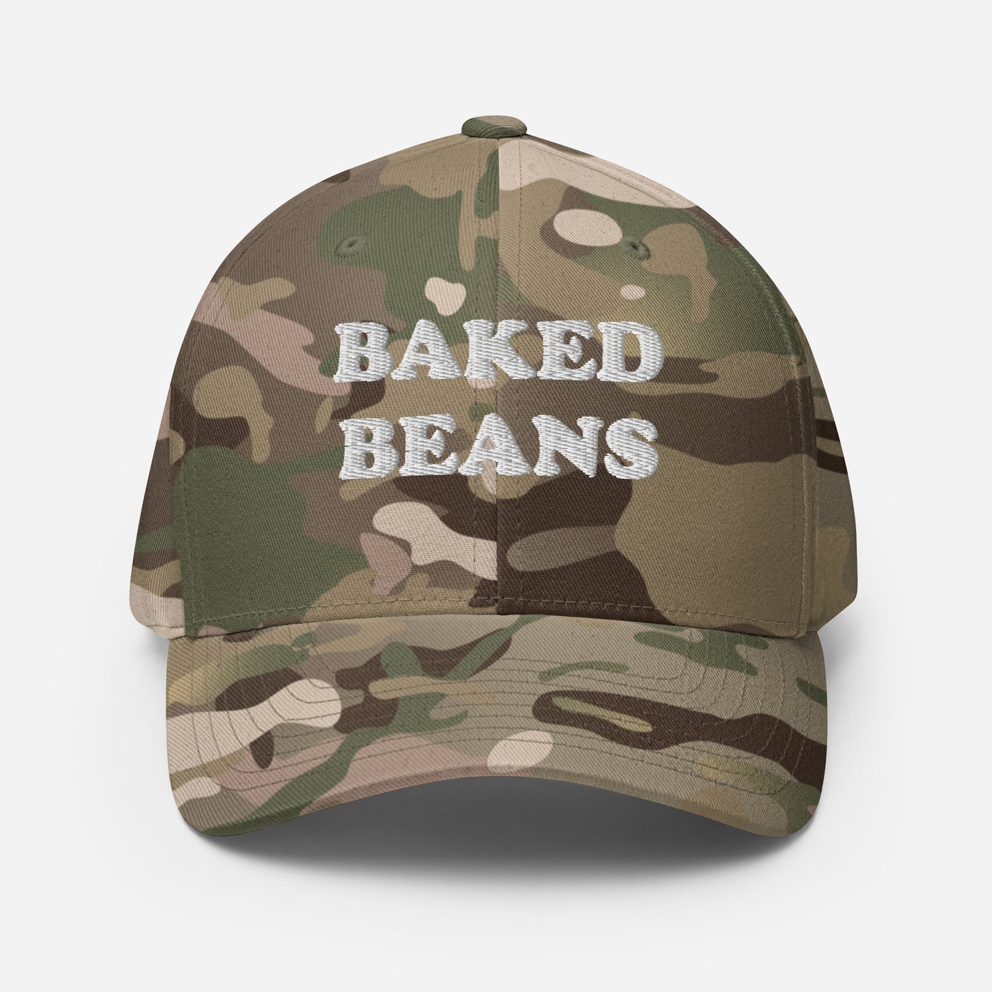 Cringy camo hat for foodies - This funny baked beans hat is a unisex embroidered hat that's unique and a perfect weird hat for baked bean lovers! The baked beans hat has a classic baseball cap style and is made just for you. Wear it as everyday funny foodie street wear or give it as a gift for foodies or your favorite baked bean enthusiast. 