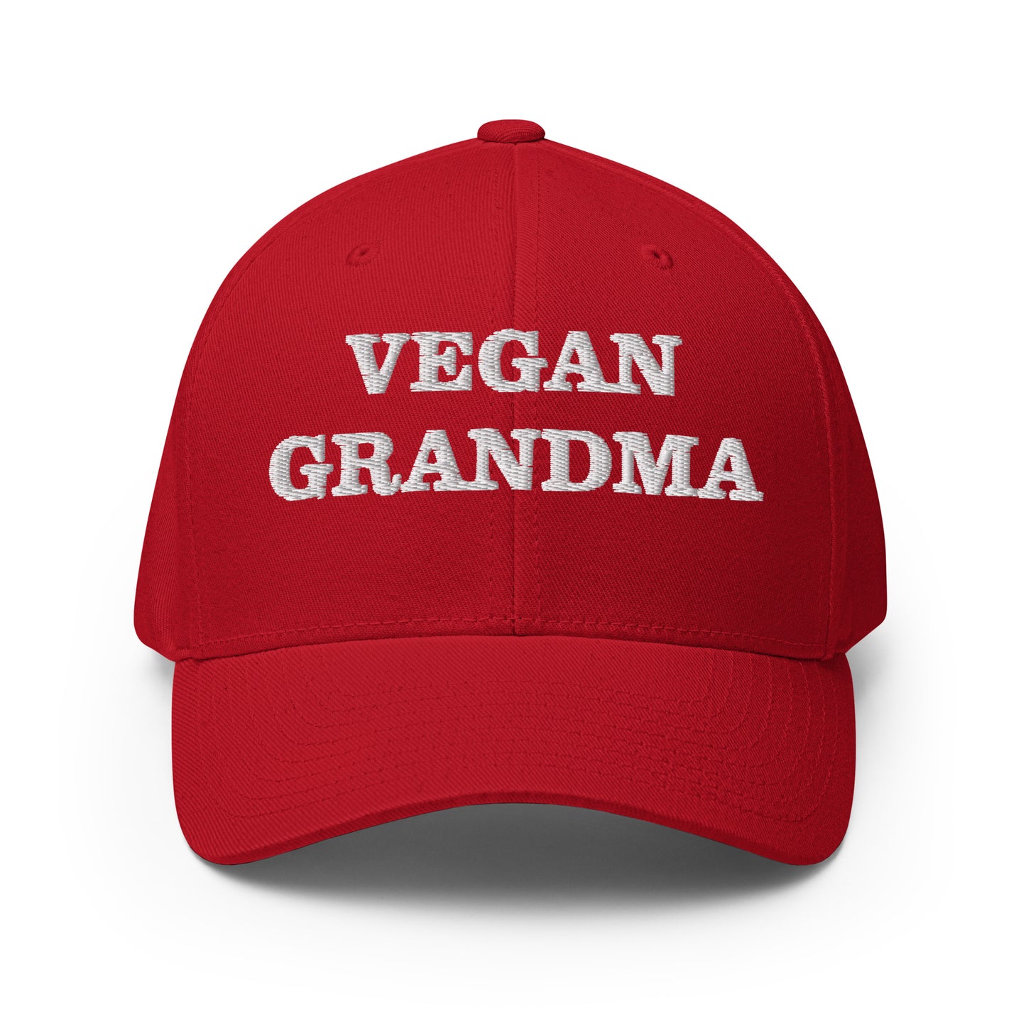 Red vegan grandma hat - This funny vegan grandma hat is available in two sizes, many colors and has an elastic stretch band. It's comfortable, unique and a perfect weird hat for vegans! The vegan grandma hat has a classic baseball cap style and is made just for you. Wear it as everyday vegan street wear or give it to your favorite vegan foodie.