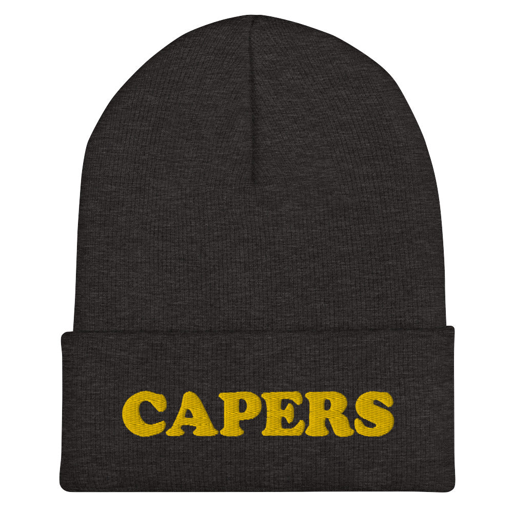 Does anyone actually like capers? Get controversial in this funky capers beanie or give a funny foodie gift. Its a unique and funny food beanie hat that's just a little weird. If you love capers, this weird hat is exactly what you need to spice up your outfit. Eat your capers in style in this funny gray and yellow capers beanie.