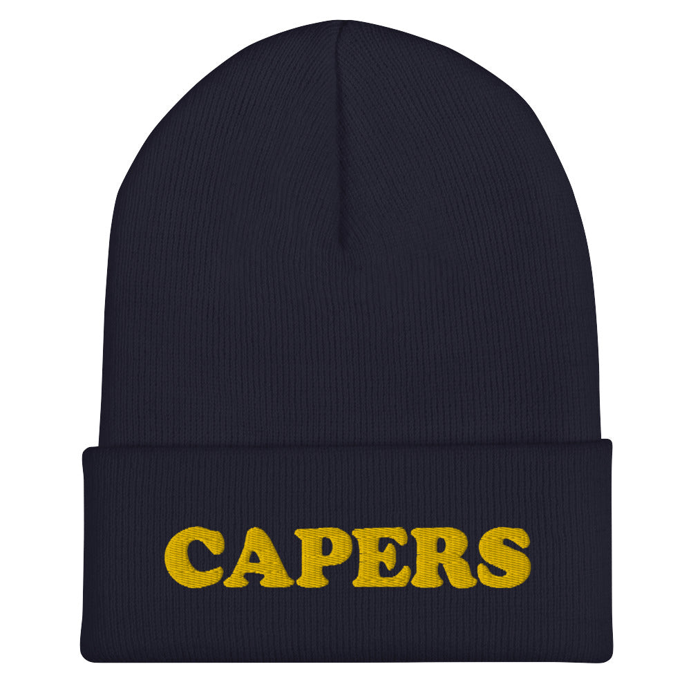 Does anyone actually like capers? Get controversial in this funky capers beanie or give a funny foodie gift. Its a unique and funny food beanie hat that's just a little weird. If you love capers, this weird hat is exactly what you need to spice up your outfit. Eat your capers in style in this funny blue and yellow capers beanie.