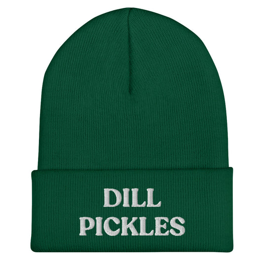 Green and white dill pickles beanie hat. Eat dill pickles and wear a dill pickles beanie hat to match. This dill pickles beanie is funny, unique and just what every pickle lover needs. Celebrate your favorite foods and pickles in our unique food beanies and clothing. Our funky foodie designs make great weird gifts and unique ways to make your outfit funky.