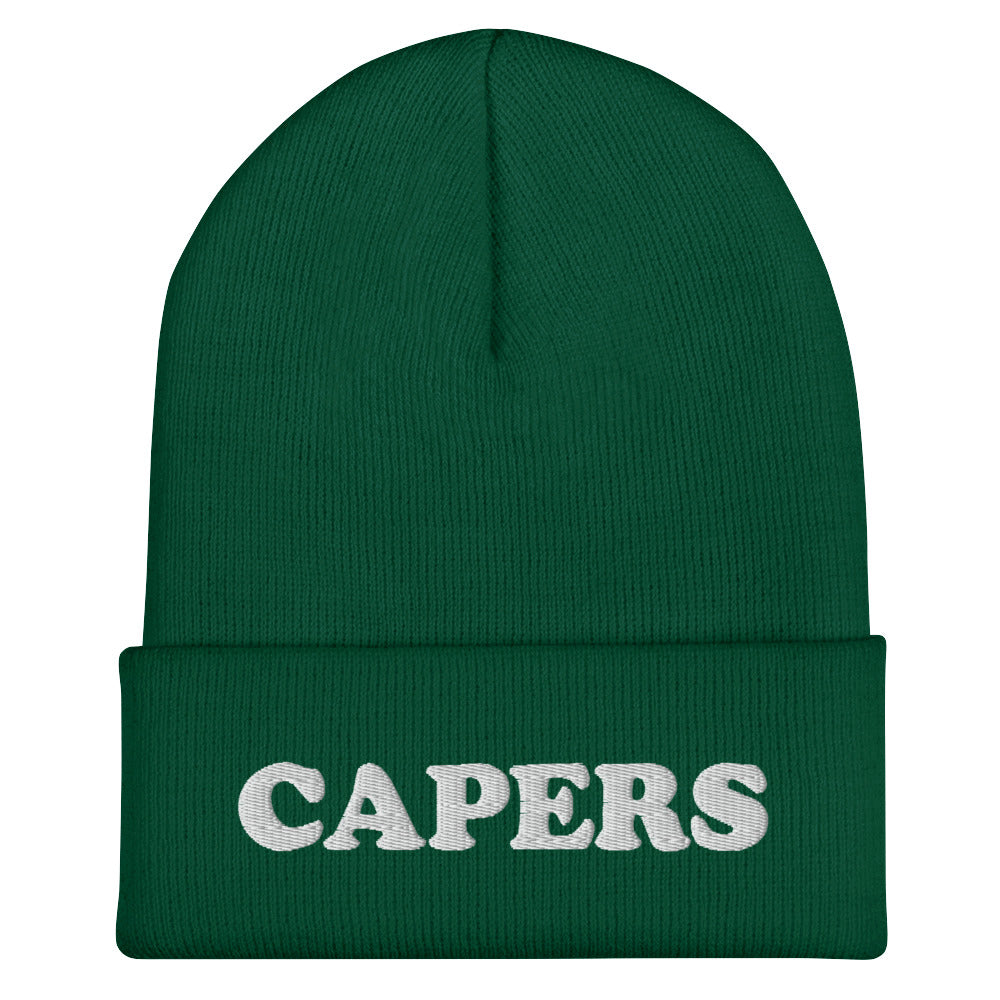 Green and white capers beanie - Does anyone actually like capers? Get controversial in this funky capers beanie or give a funny foodie gift. Its a unique and funny food beanie hat that's just a little weird. If you love capers, this weird hat is exactly what you need to spice up your outfit. Make it your next brunch beanie and eat your bagel in style.