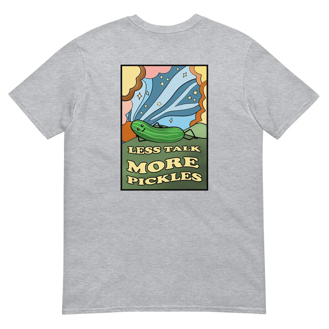 Pickle lovers unite! This funky pickle lover t-shirt is a colorful and original funky graphic t-shirt. This psychedelic t-shirt design is exactly what every pickle lover needs. This weird t-shirt is a perfect weird gift for foodies and pickle enthusiasts. Celebrate your favorite pickles in a colorful foodie tshirt. 