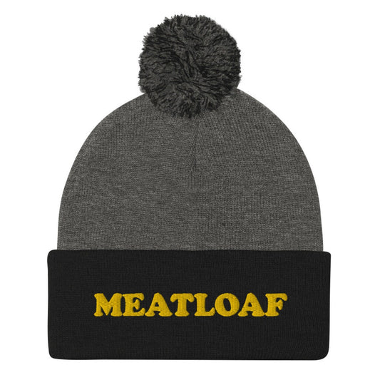 Black and gray unisex embroidered meatloaf beanie - Eat meatloaf in style with this funny foodie beanie. It's a unisex embroidered beanie that's perfect for meatloaf enthusiasts of all kinds. If you love meatloaf, this weird foodie hat is a must have. It's warm, cozy, and made just for you. Stay weird in a meatloaf hat or give it as a unique and funny gift for foodies. 