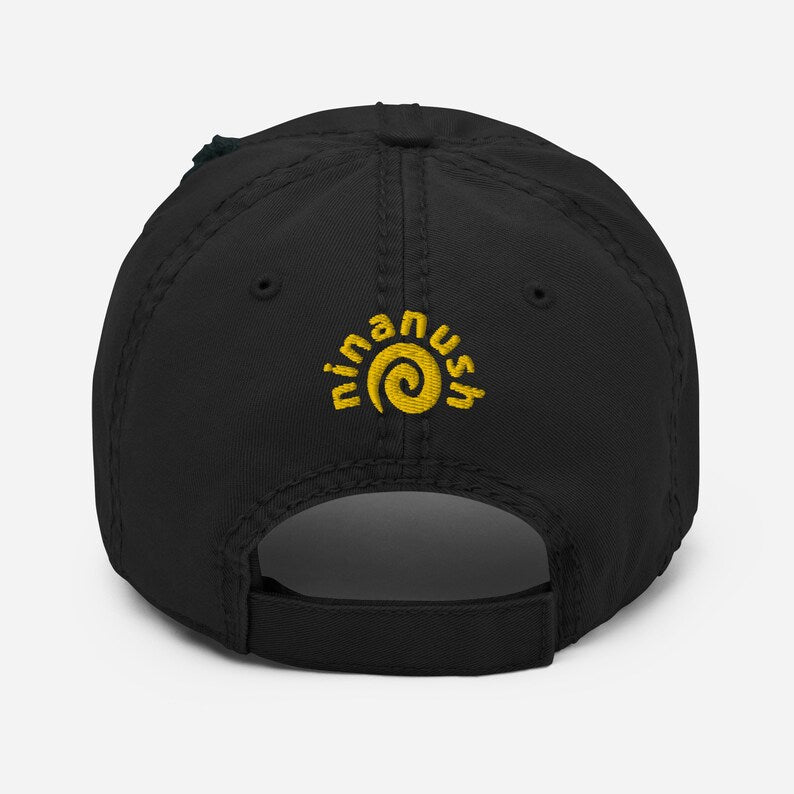 Stay funky in our "spaghetti bolognaise" dad hat with a slightly distressed brim and crown fabric. Now you can eat spaghetti in style. Celebrate your favorite food and wear this funny dad hat or give it as a funny and weird gift for foodies. This unique spaghetti bolognaise dad hat is exactly what every pasta lover needs.  Black and yellow spaghetti dad hat.