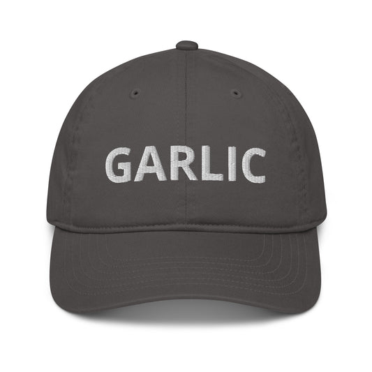 Cute and funky vegan garlic hat. Make a statement in this classic dad hat. Its cute, unique and a nice dad hat never goes out of style—especially one that’s made of 100% organic cotton. Complement your outfits with this sustainable eco-friendly garlic hat! Shop funky eco friendly foodie hats in the shop. 