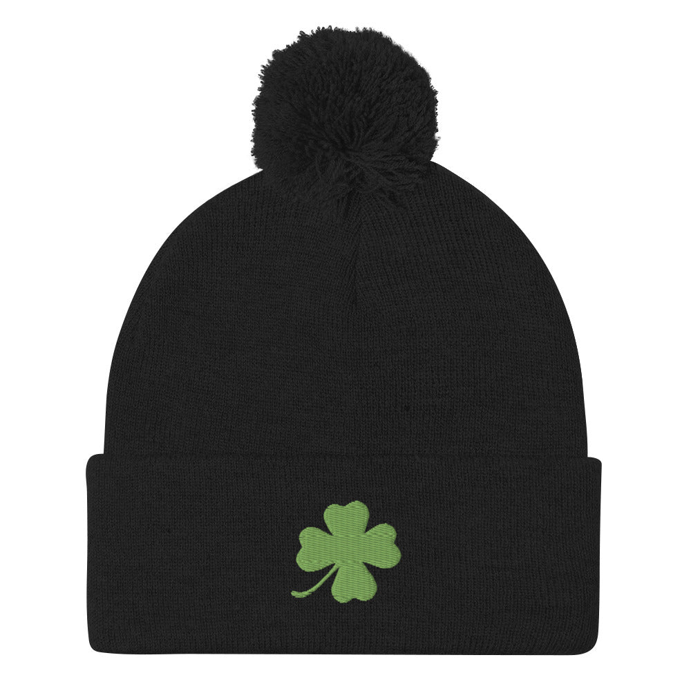 Four Leaf Clover Pom-Pom Beanie / Shamrock Hat / Clover Winter Hat / Lucky Hat / Lucky Gift / Cute Shamrock Winter Hat / Green Clover Hat