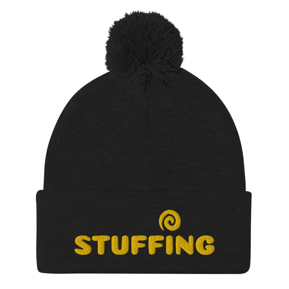 What's your favorite thanksgiving food? This unique embroidered stuffing beanie has a classic pom-pom on top. It's the perfect warm and cozy hat to celebrate family and food. Shop thanksgiving hats and foodie gifts for thanksgiving. We also have vegan thanksgiving hats that are perfect for upsetting the family at dinner.