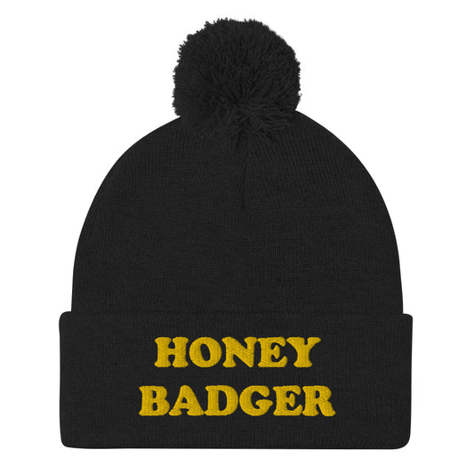 Black - What's your spirit animal? This honey badger beanie is a perfect warm and cozy hat for cold weather. The funny animal beanie has a honey badger embroidery that's a perfect unique gift for honey badger & animal lovers. Shop funny spirit animal beanies, foodie clothing, vegan graphic t-shirts, garlic hats and more. 