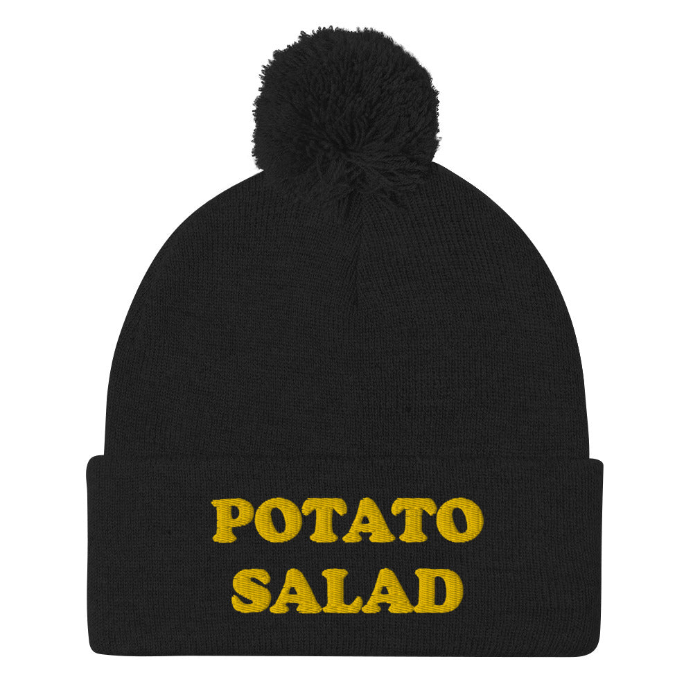 Black Potato Salad Hat - Love potato salad? Looking for a funny gift for a foodie? Our Potato Salad Beanie is comfortable, cozy and expertly embroidered just for you. It's a classic beanie with a pom pom on top. Perfect for everyday streetwear for potato salad enthusiasts and foodies of all kinds.