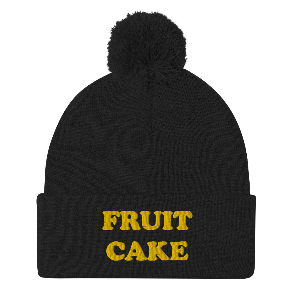 Do people like fruit cake? This weird beanie is a unique and quirky winter hat for holiday foodies and people who love fruit cake. It's a funny beanie with a unique yellow embroidery. The fruit cake weird holiday beanie is a perfect funny gift for foodies! Shop funny foodie beanies, weird hats, funky t-shirts and more.