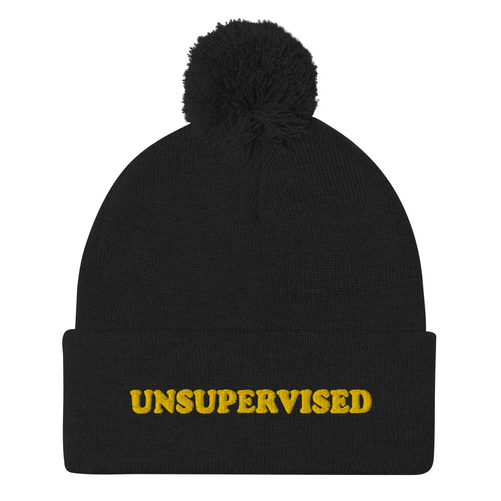 Black unsupervised beanie for adults - Still feel like you need supervision? This unsupervised adults beanie is just for you! Live your unsupervised adult life to the fullest in this cozy and comfortable, funny beanie with a pom pom on top. It's a cute beanie and a unique and a funny gift for friends and family. Stay weird and wear what makes you smile. 